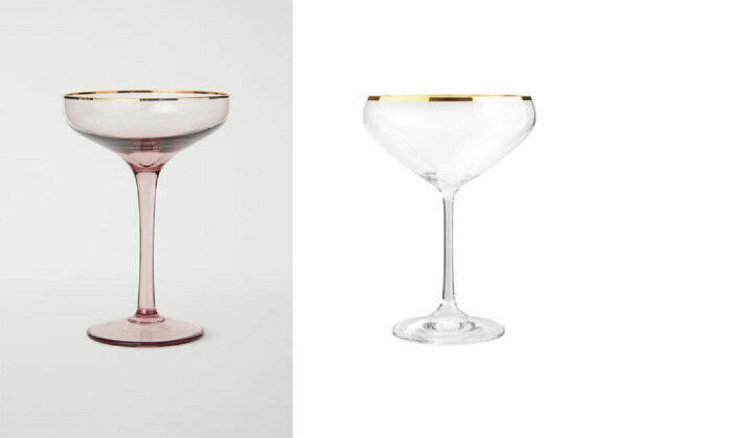 Champagnekupor med guldkant från H&M Home och Cervera.