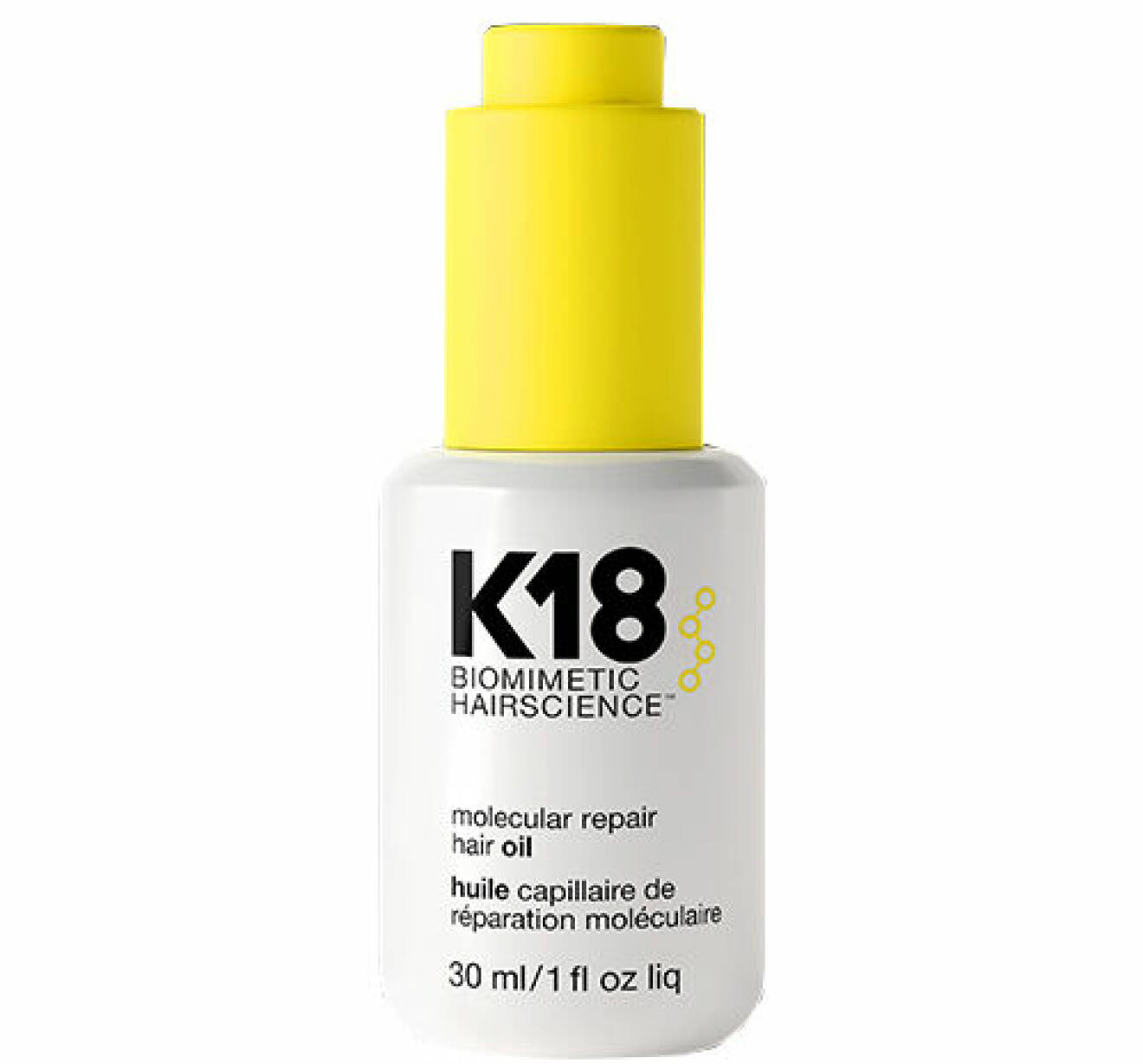 hårolja K18 Molecular Repair Hair Oil som minskar friss på flera sätt