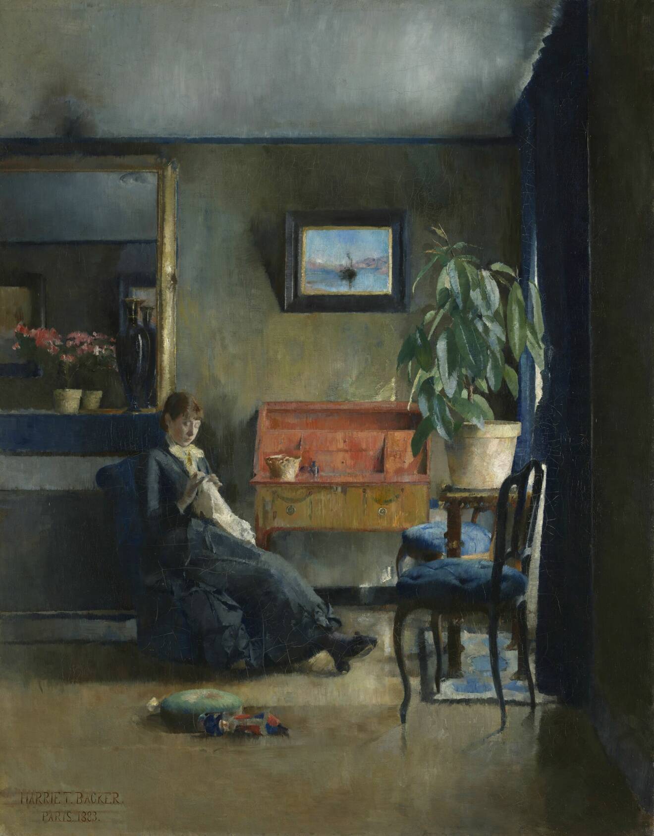 Harriet Backer, Blått interiør, 1883.