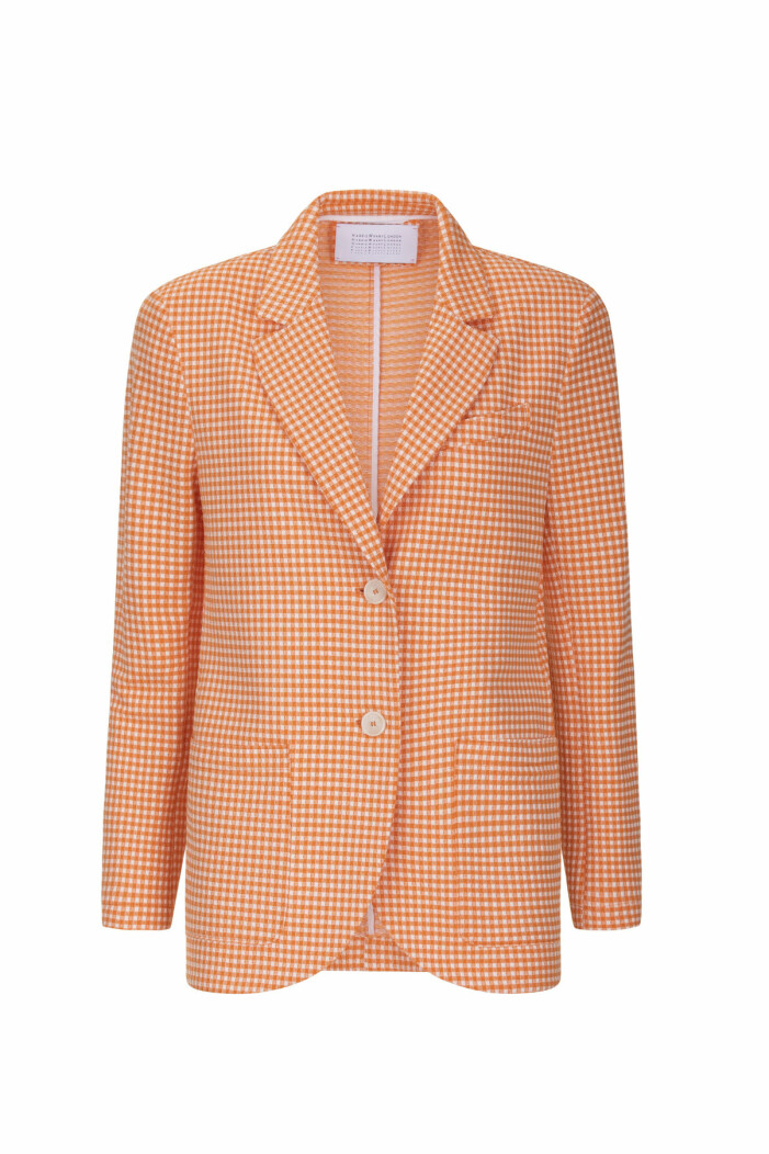 Kavaj i bomull/viskos, stl 36–48, 4350 kr, Harris Wharf London. Rutig kavaj i orange från Harris Wharf London