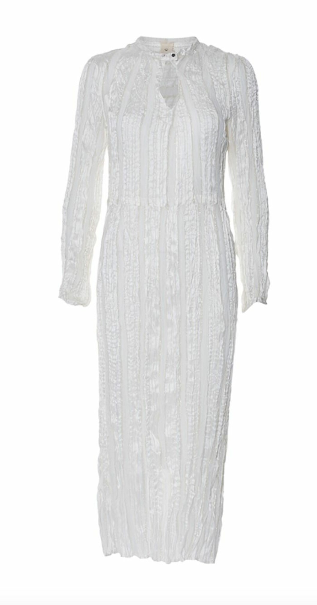 Med <a href="http://www.heartmade.dk/onlineshop/springsummer-2016/161-624-104-hornsea/" target="_blank">guldtrådar</a>, ca 4 200 kr, Heartmade by Julie Fagerholt. vit-klanning-guldtradar-heartmade-by-julie-fagerholt