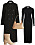 Snygg outfit med svart klänning, svart ullkappa, beige mockaväska och matchande ankelboots i mocka