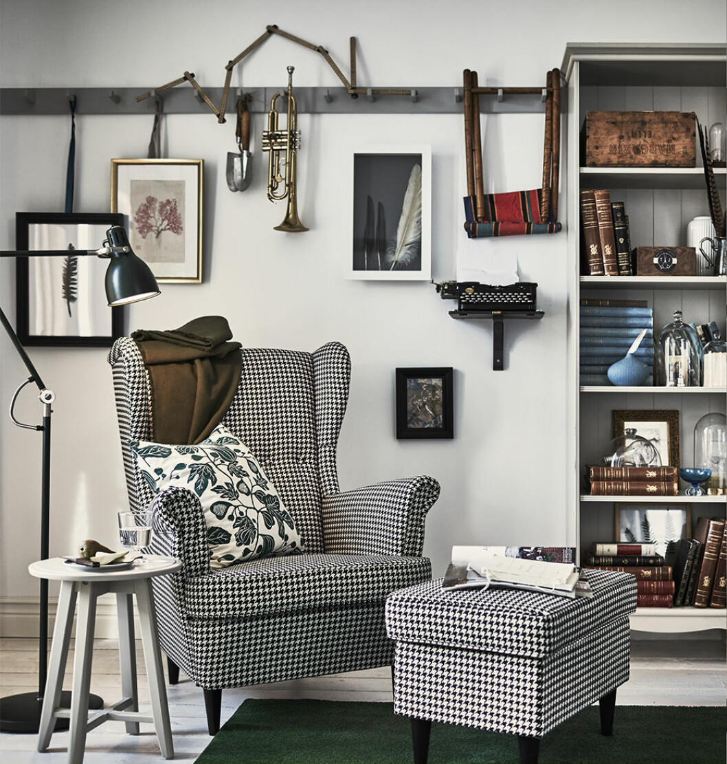 Strandmon fåtölj från Ikea i hundtandsmönster