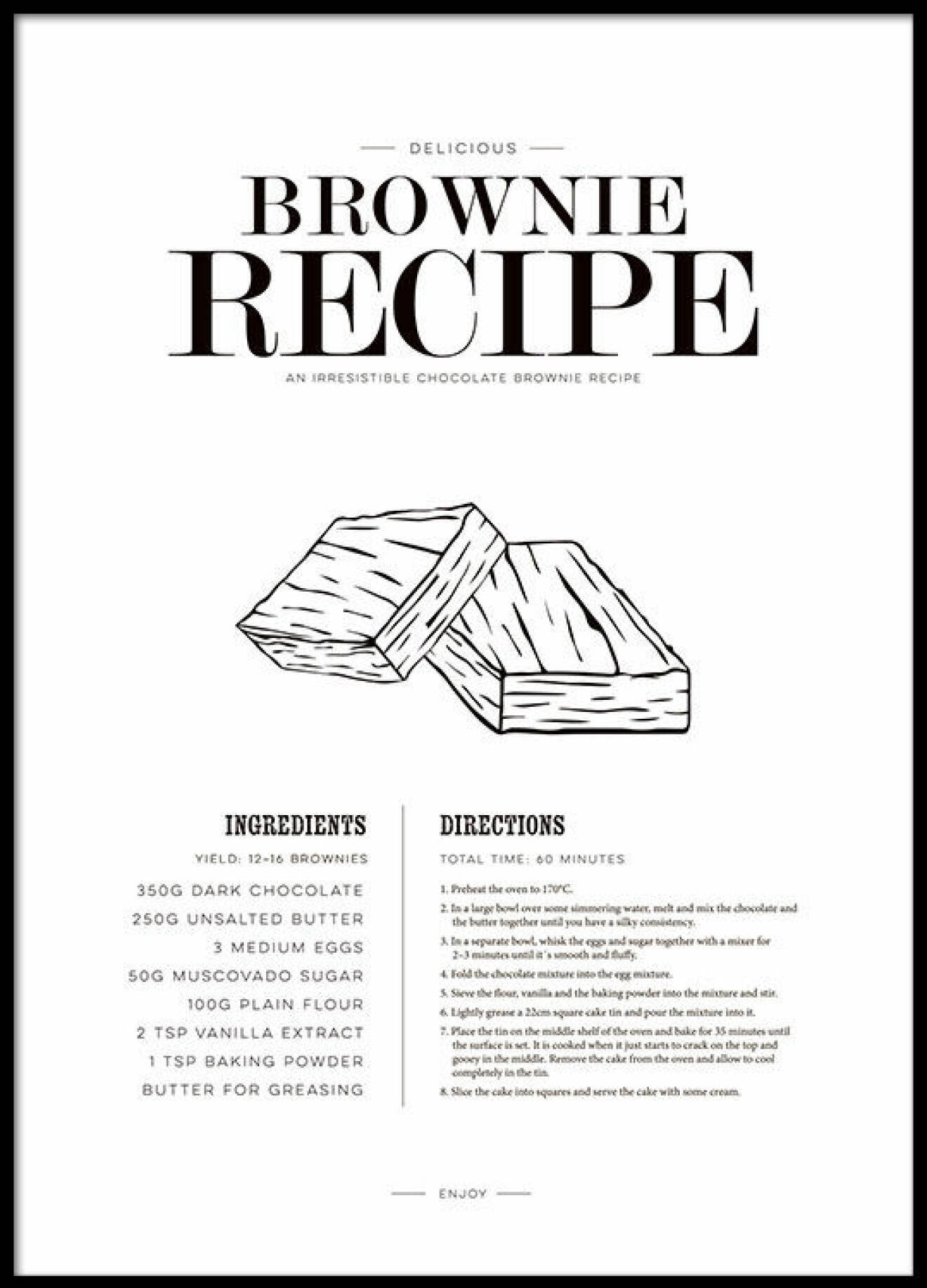 Poster med recept på brownies från Desenio. 