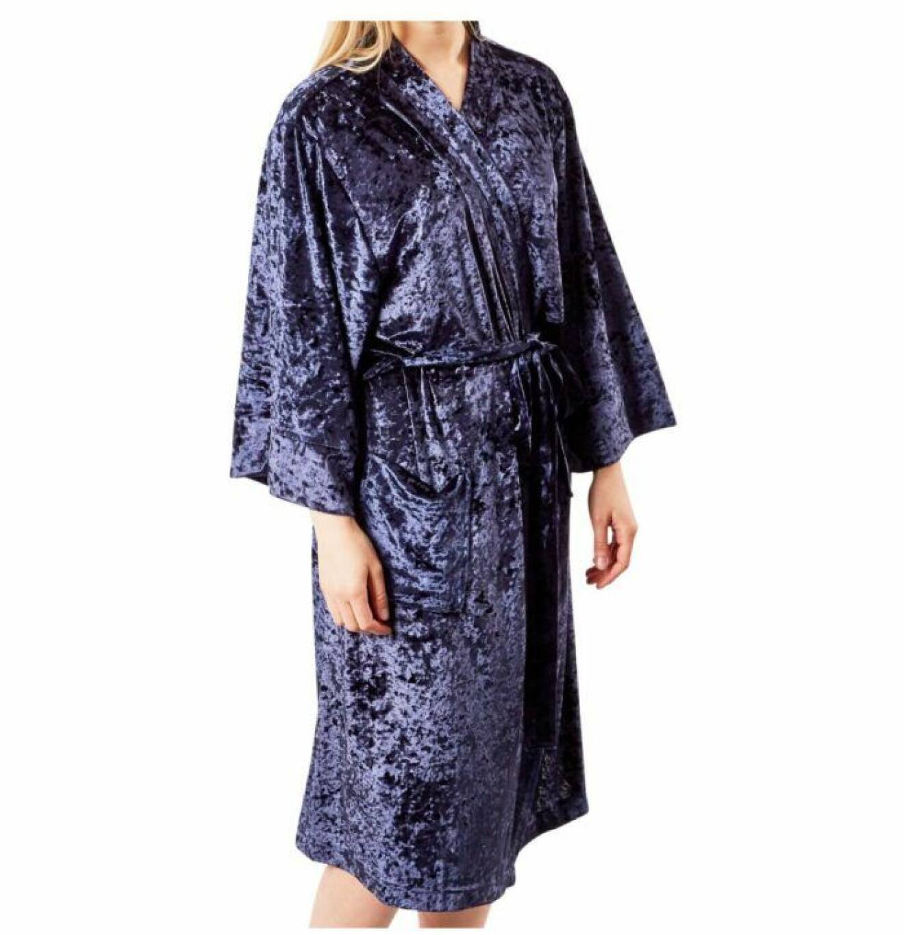 Mörkblå kimono i krossad plysch