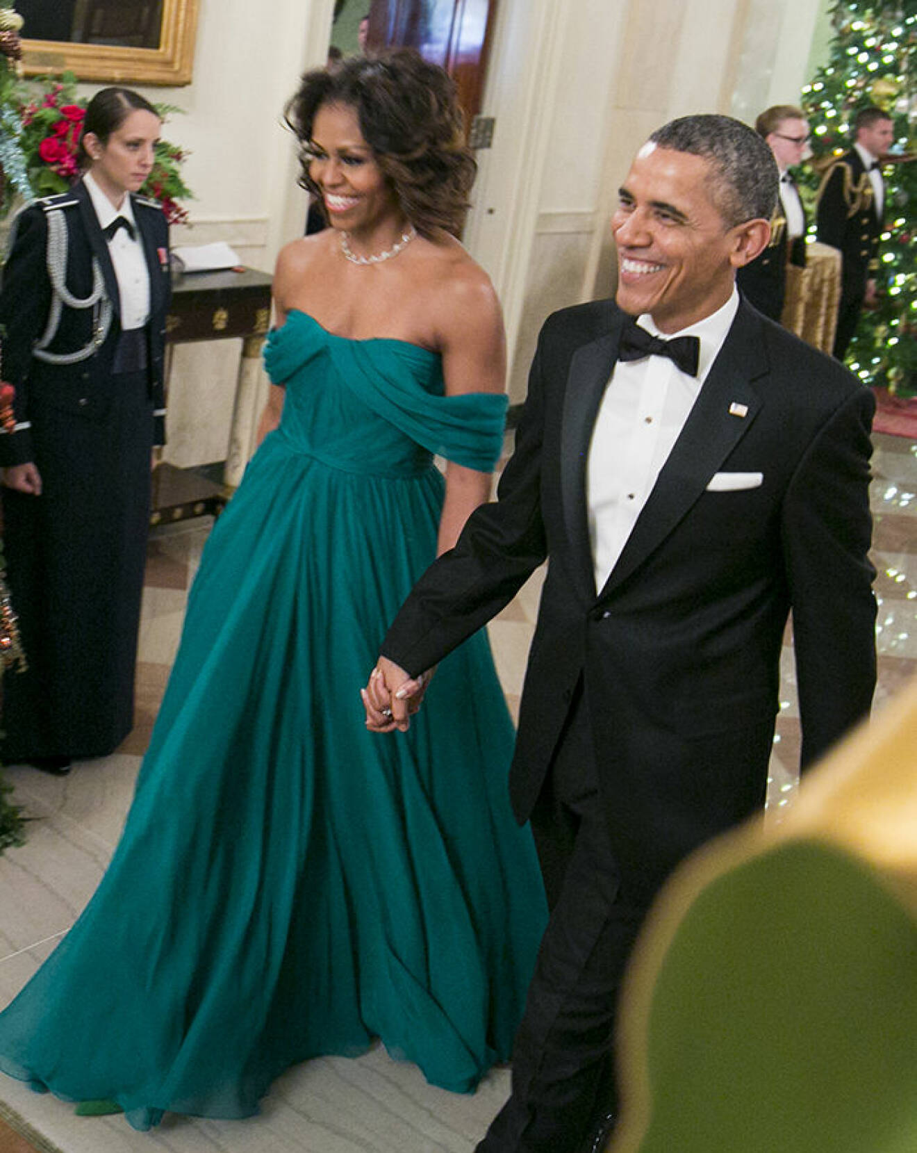 07 December 2013 - Washington D.C. - Michelle Obama, Barack Obama. The 2013 Kennedy Center Honors hosted by United States Secretary of State John F. Kerry at the U.S. Department of State. The 2013 honorees are: opera singer MartinaArroyo; pianist, keyboardist, bandleader and composer HerbieHancock; pianist, singer and songwriter BillyJoel; actress ShirleyMacLaine; and musician and songwriter CarlosSantana. Photo Credit: Ron Sachs/CNP/AdMedia/insight media