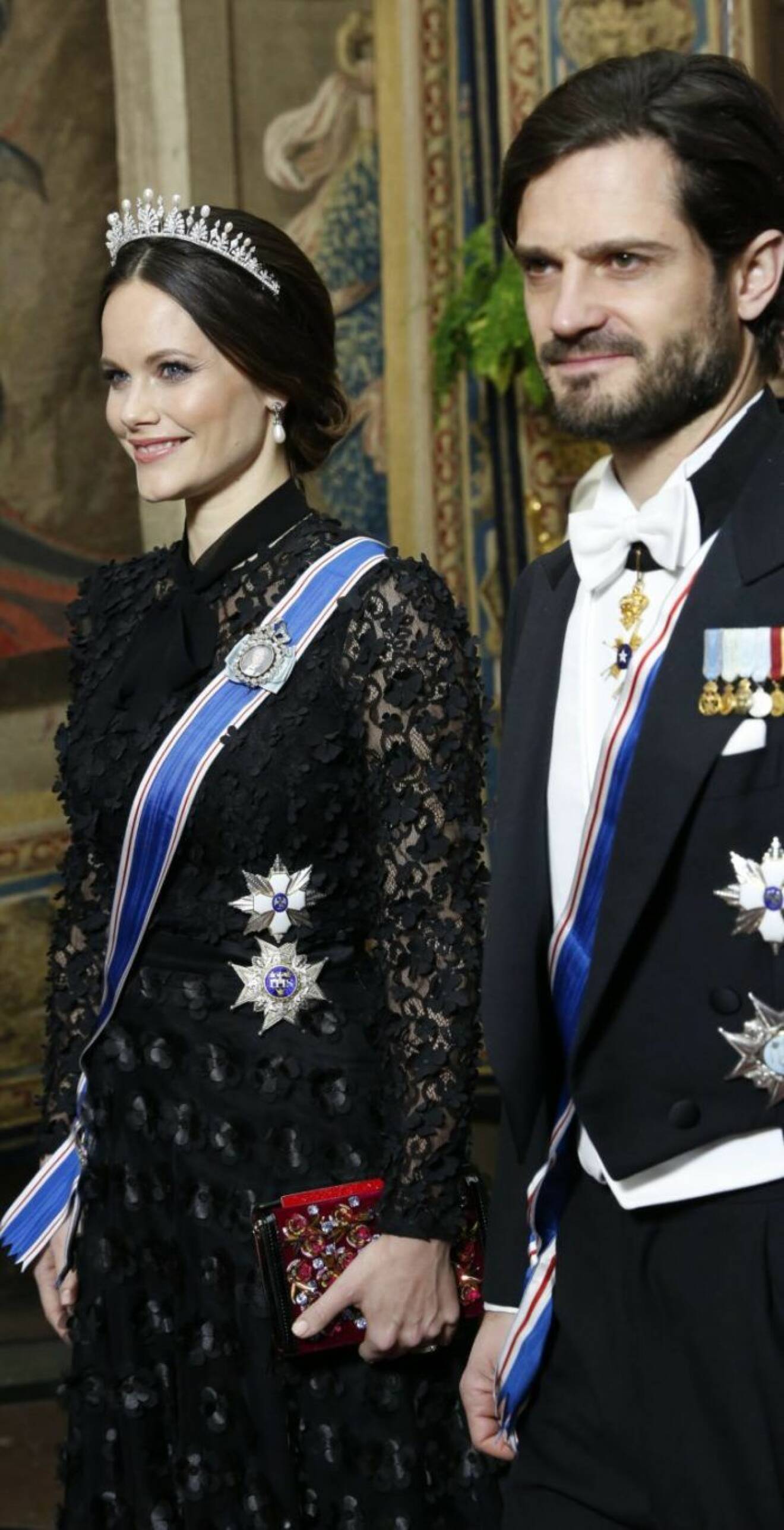 Sofia och Carl Philip på Slottet i på middagen som hölls i samband med det isländska statsbesöket i januari 2018. 