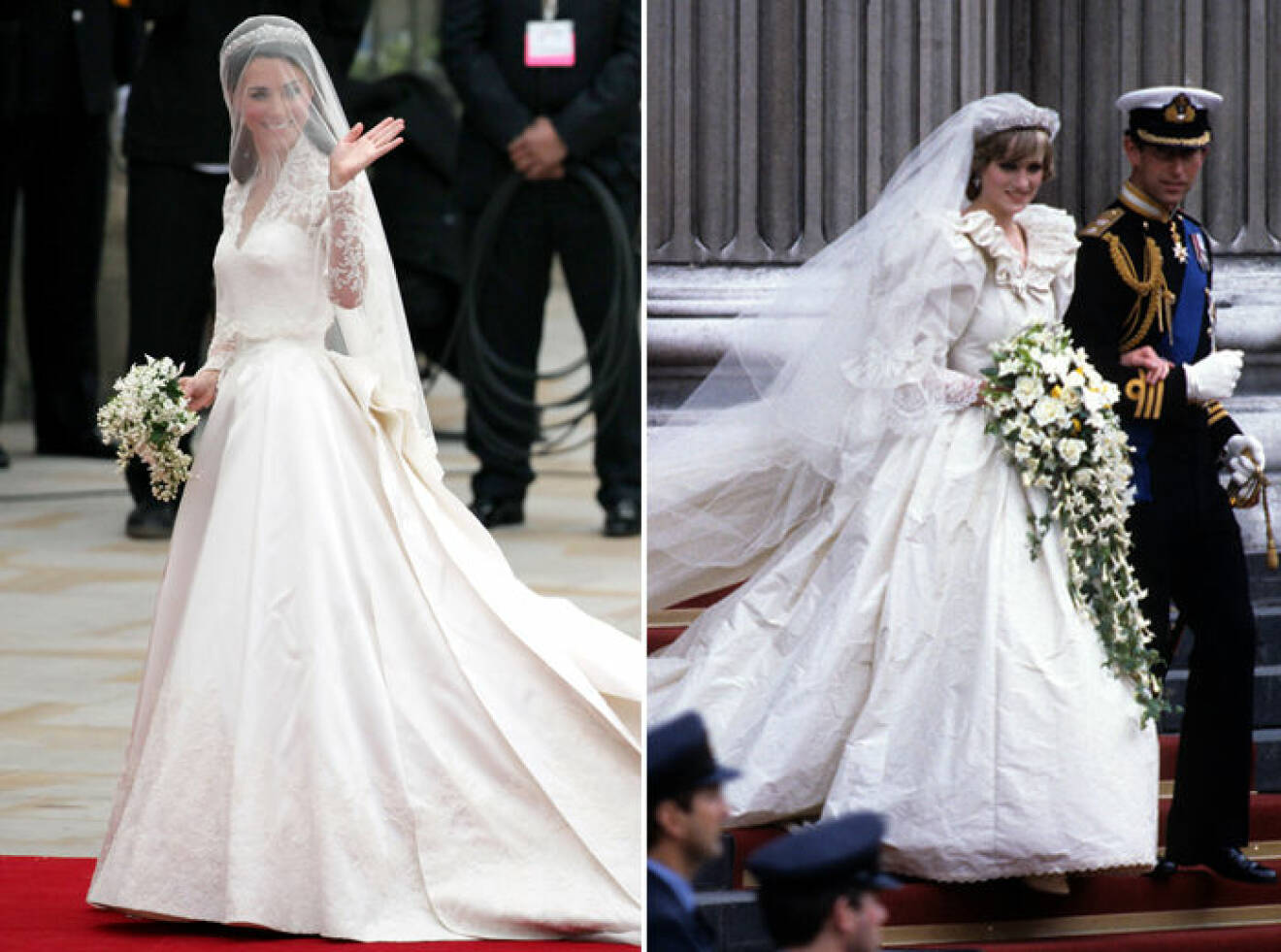 Kate Middleton bar en bröllopsklänning från Sarah Burton/Alexander McQueen och prinsessan Dianas bröllopsklänning designades av Elizabeth Emanuel.