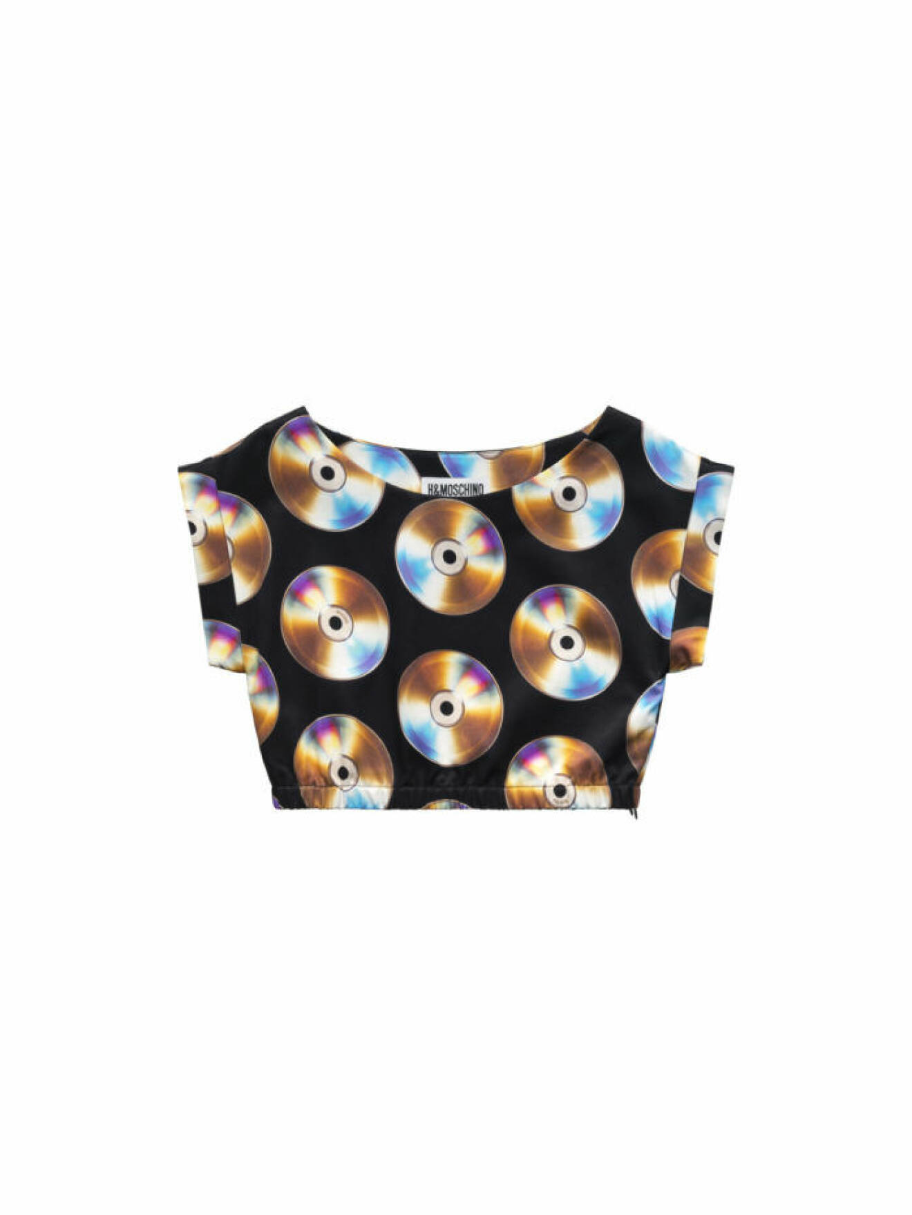 Croppad t-shirt med print av cd-skivor ur Moschinos kollektion för H&M
