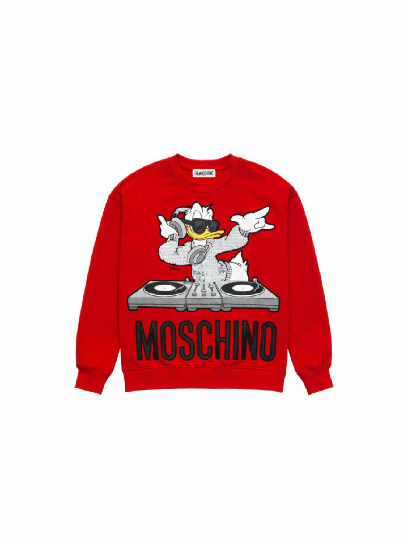 Kalle Anka på en röd sweatshirt Moschino [tv] H&M