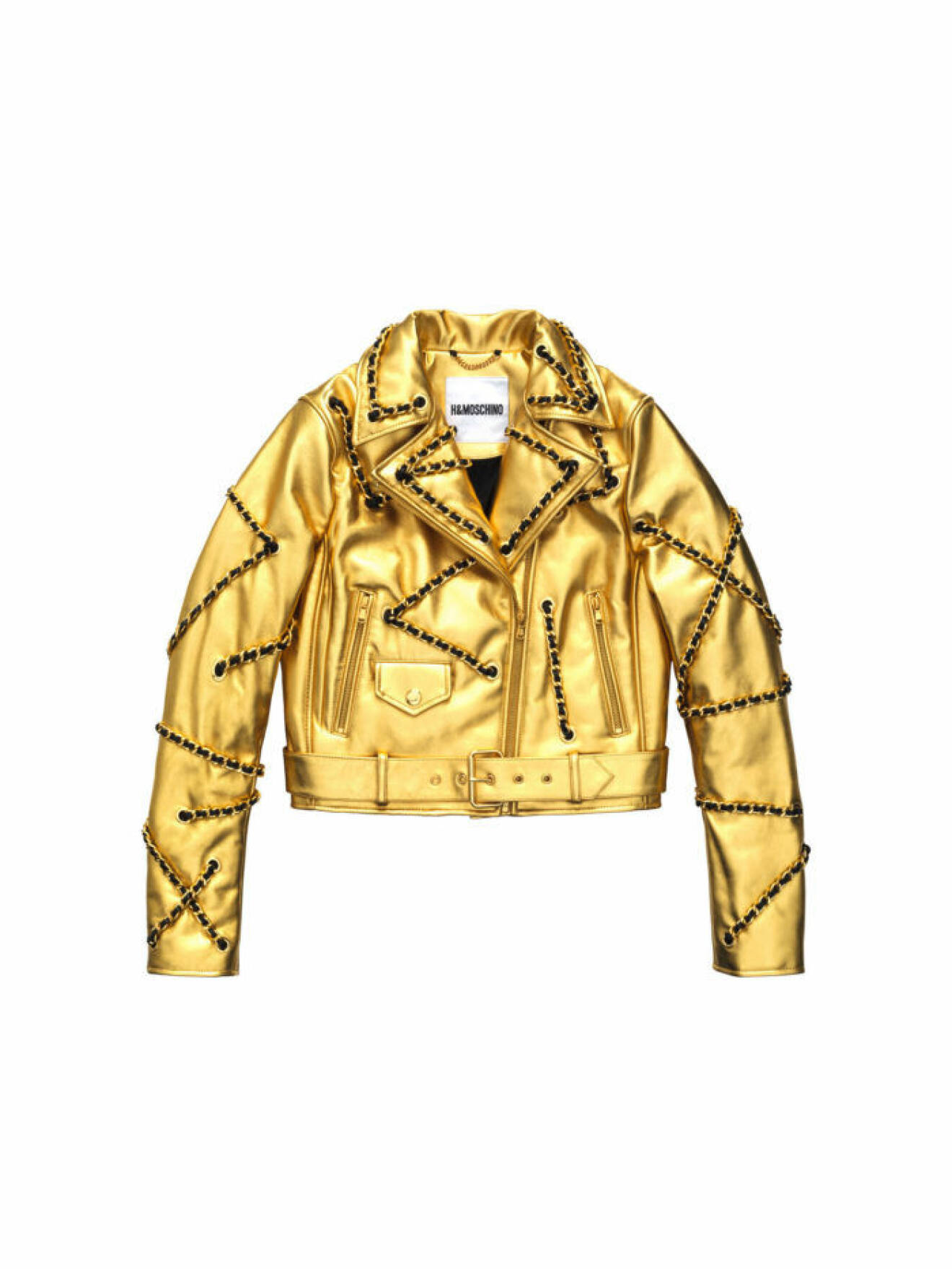 Guldig croppad skinnjacka med guldkedjor Moschino [tv] H&M