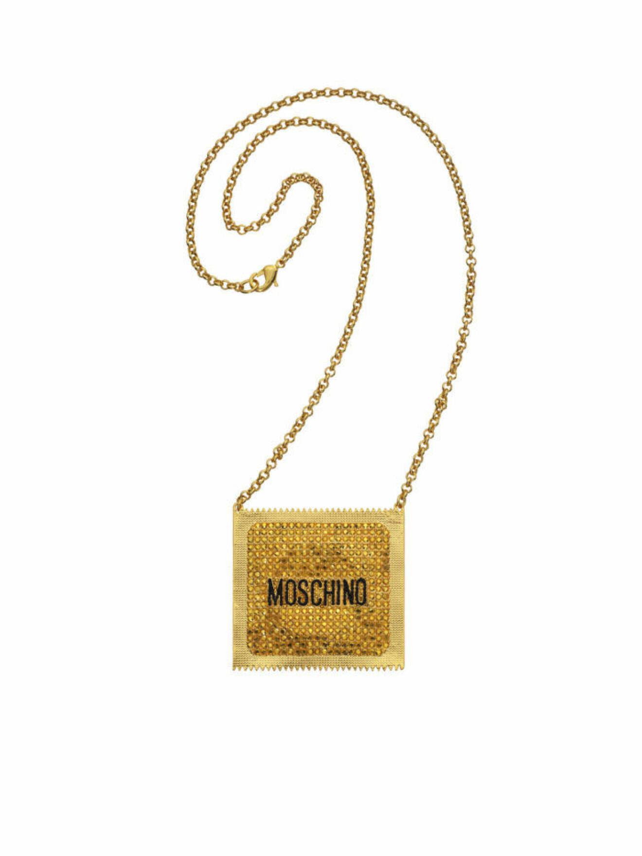 Guldigt halsband med hänge i form av kondompaket Moschino [tv] H&M