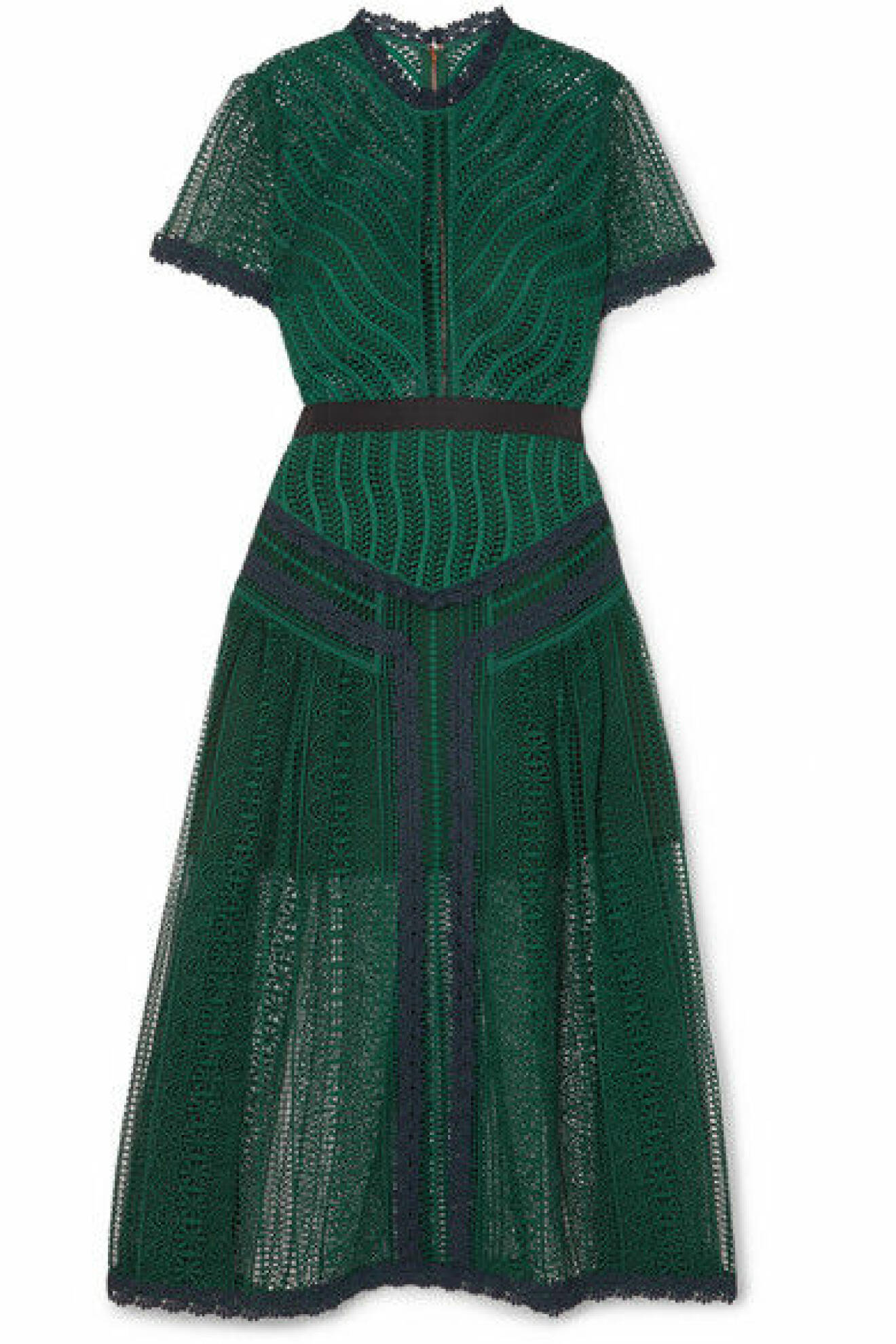 Grön klänning med marinblå detaljer från Self Portrait