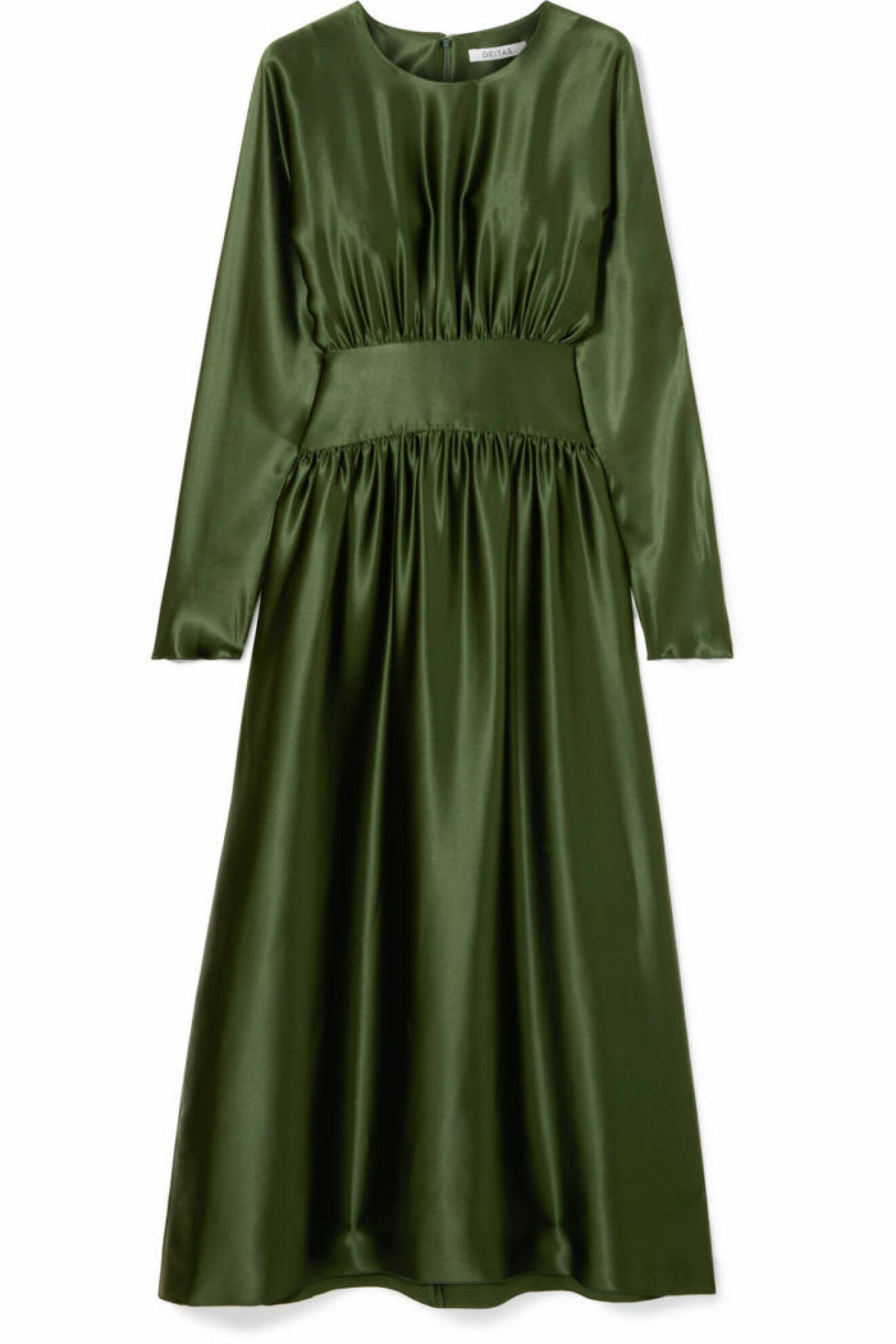 Långärmad mörkgrön klänning från Deitas.
