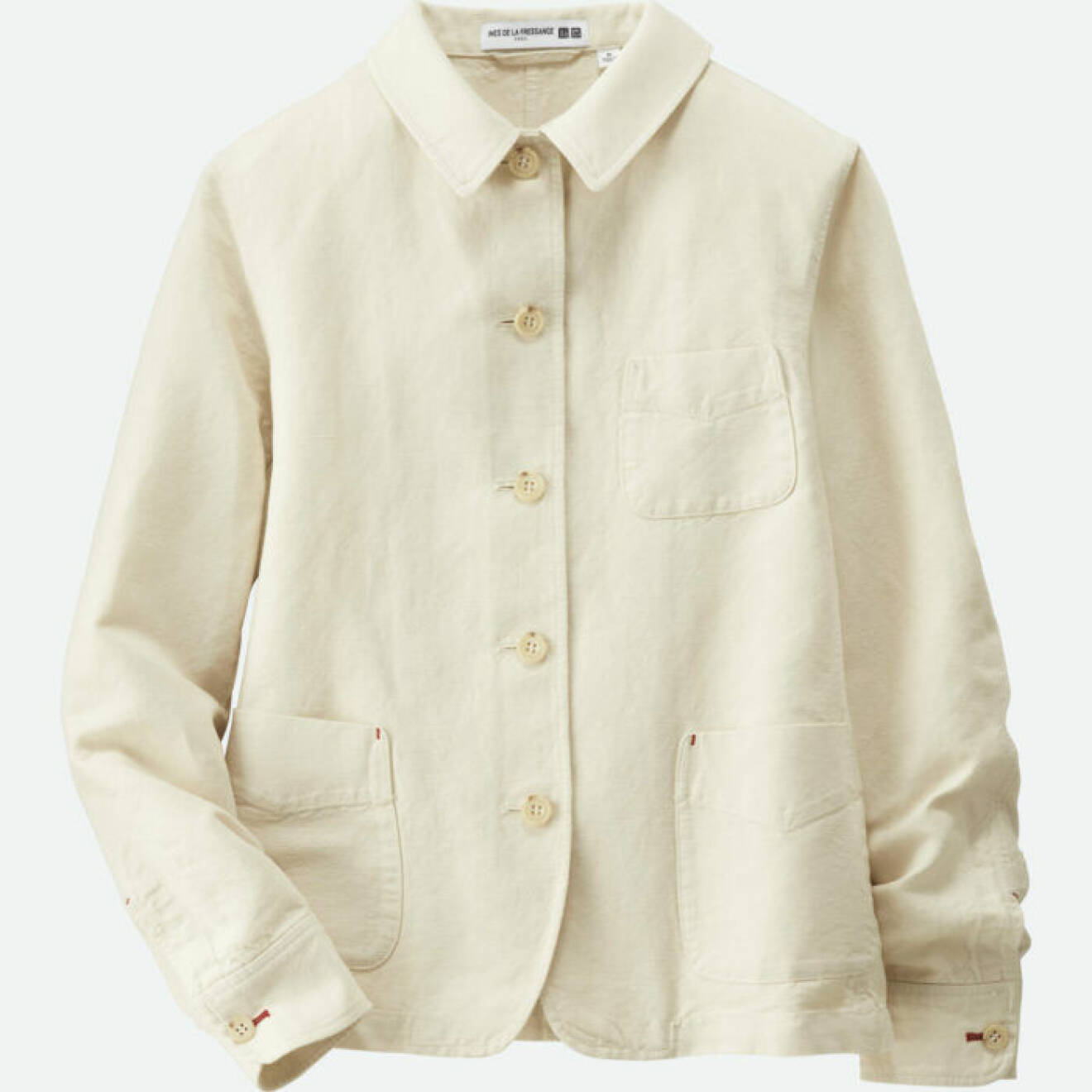 Vit jacka i linne och bomull i skjortmodell med fickor