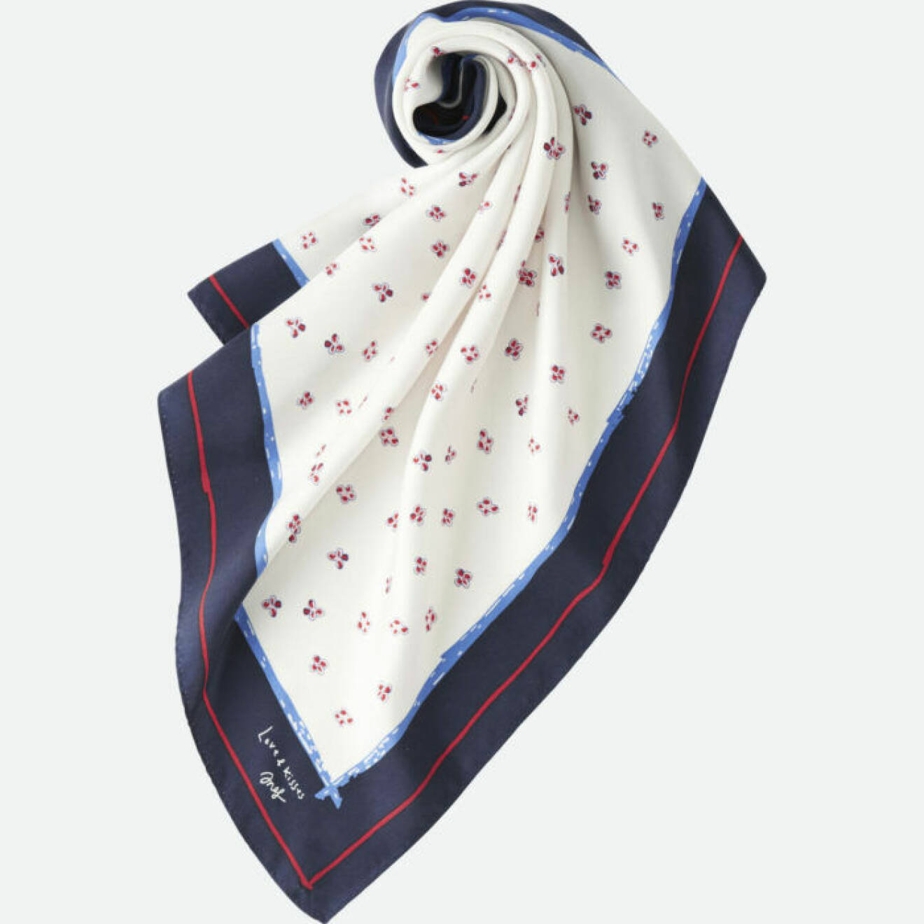 Mönstrad sjal i de franska färgerna marinblått, vitt och rött. 
