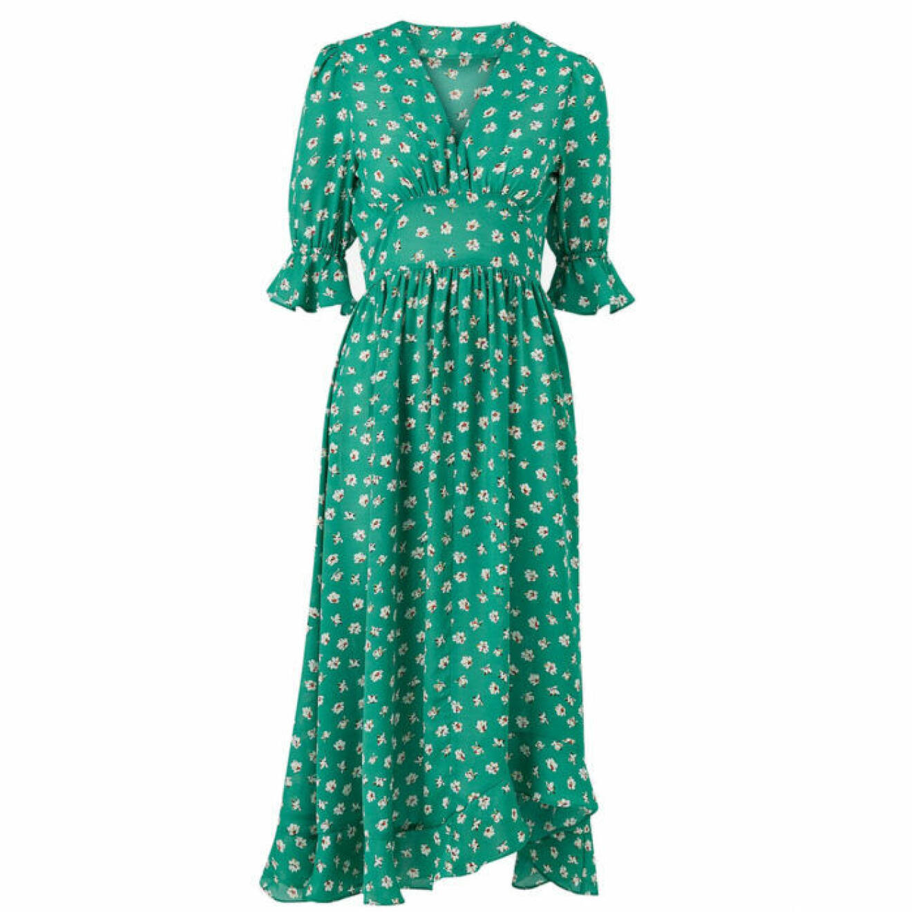 Grön klänning med volang nedtill
