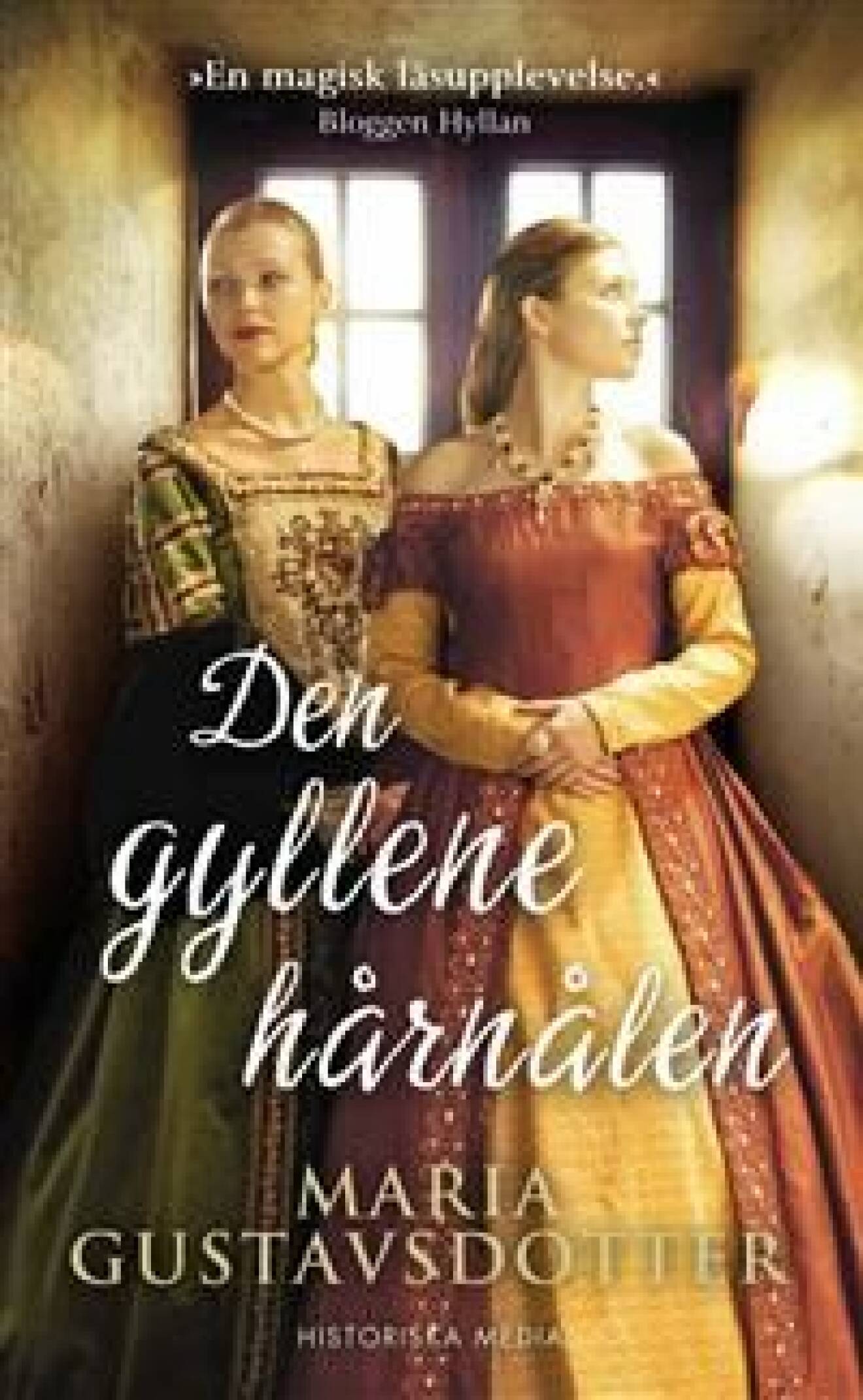 En bild på bokomslaget till romanen Den gyllene hårnålen (Maria Gustavsdotter).