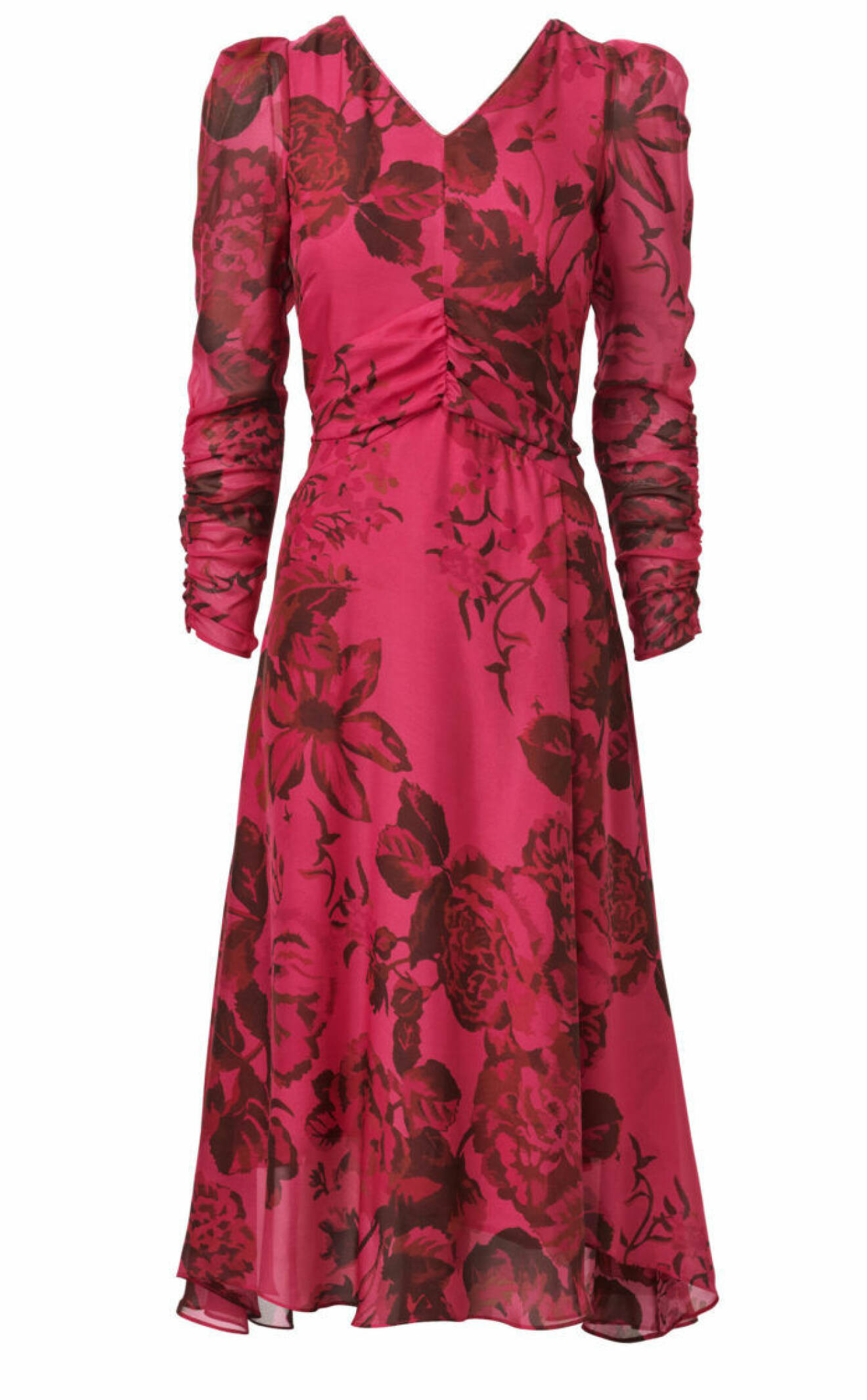 Rosblommig klänning med lång ärm