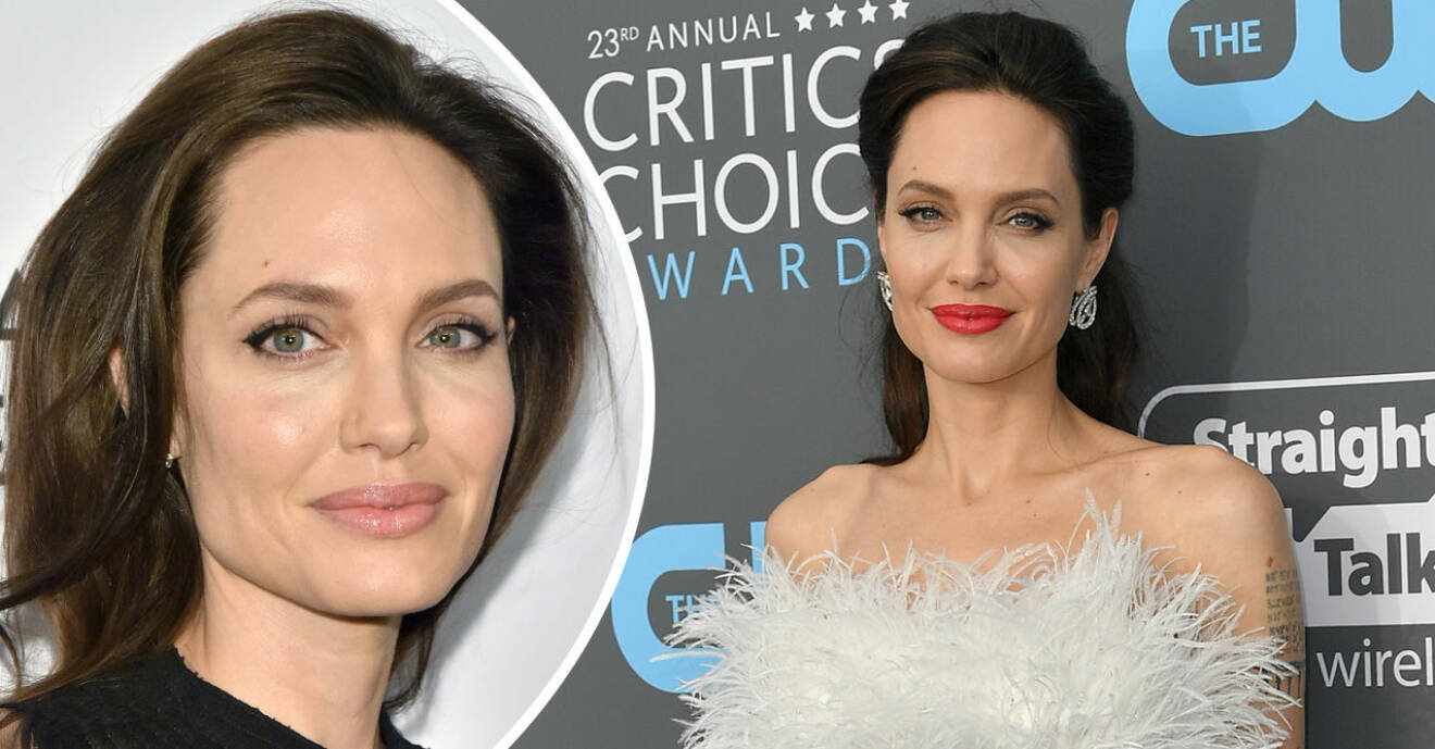 Två bilder på Angelina Jolie där hon ler