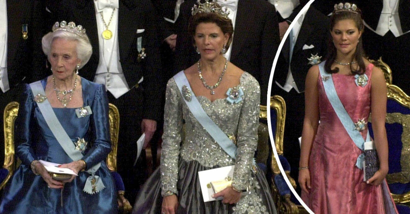 prinsessan Lilian, drottning silvia och kronprinsessan Victoria på nobelfesten 2000