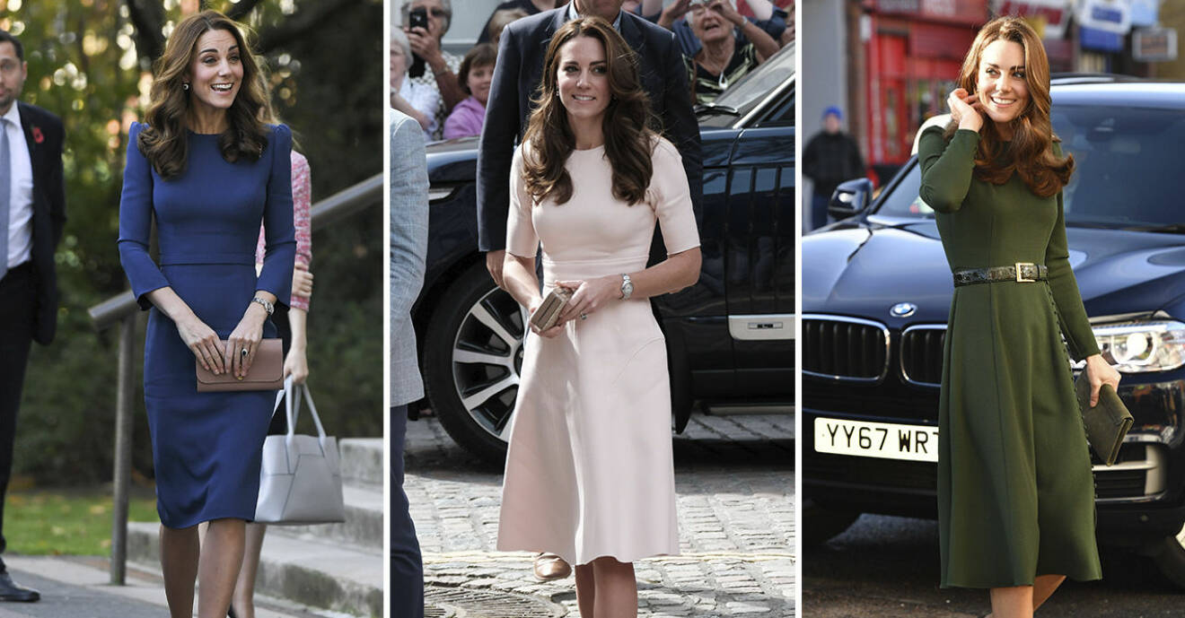 Kate Middleton i tre olika klänningar.