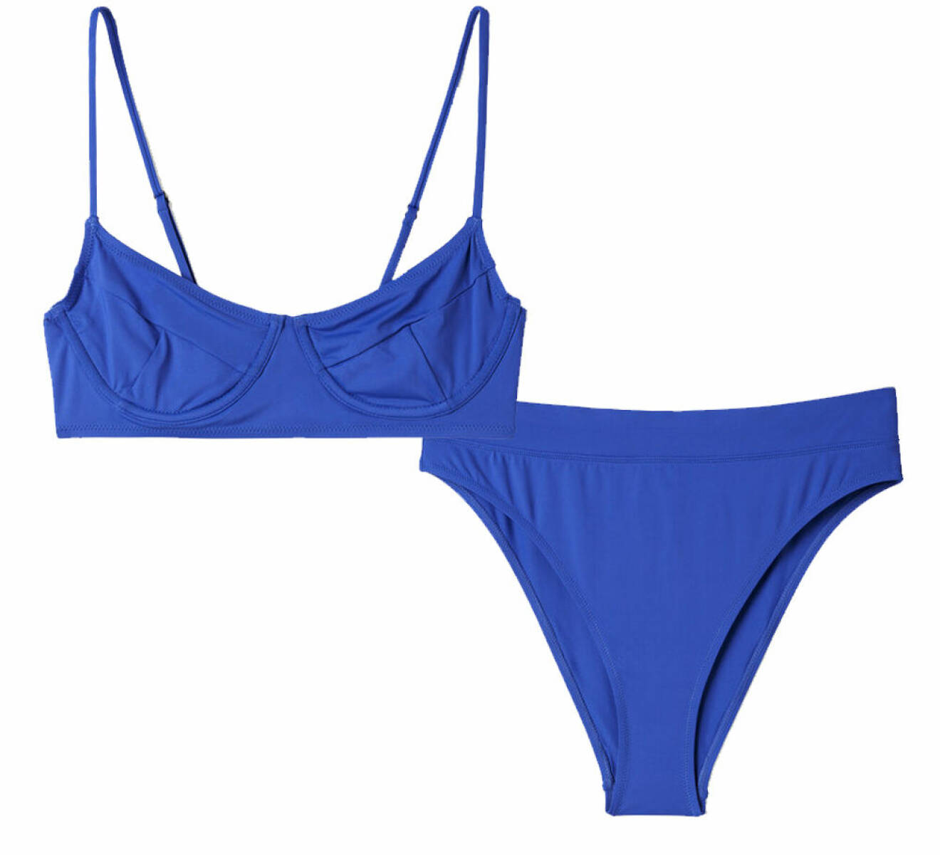 blå bikini med hög skärning och tunna band