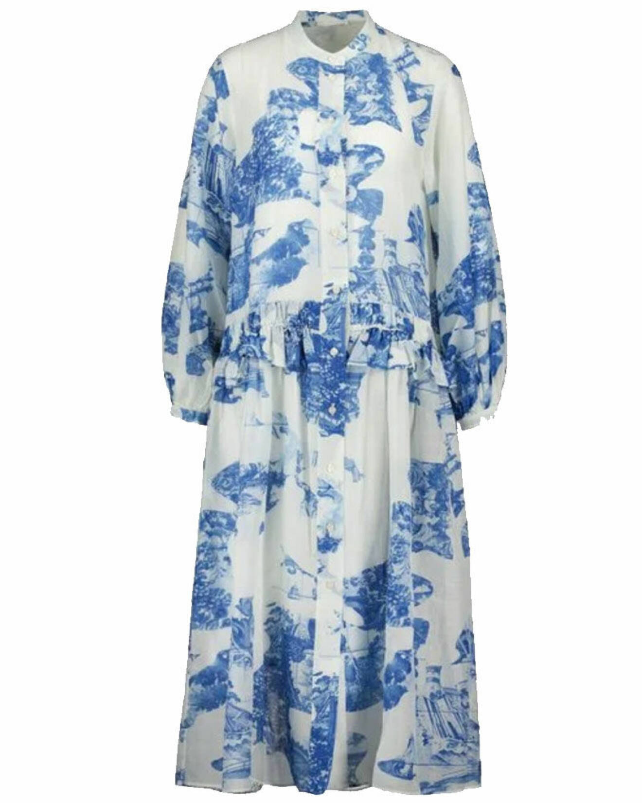 mönstrad klänning i vit och blå