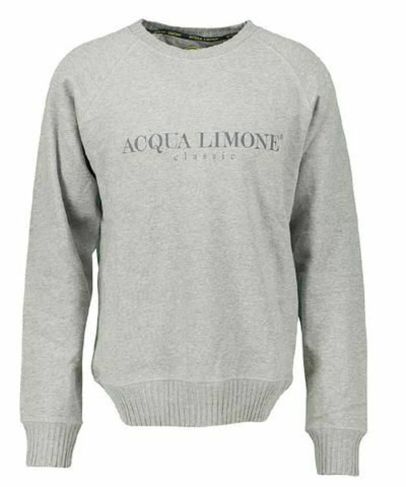 Grå sweatshirt med rundad hals och tryck på bröstet. Tröja från Aqua Limone.