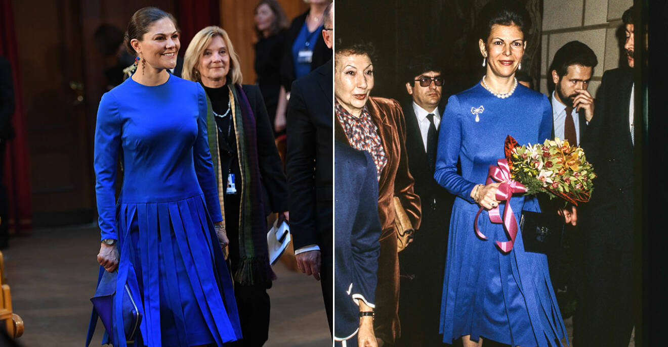 Kronprinsessan Victoria och drottning Silvia i blåa klänningar