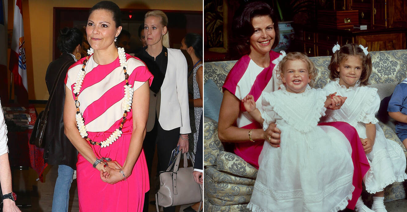 Kronprinsessan Victoria och drottning Silvia i rosa klänningar