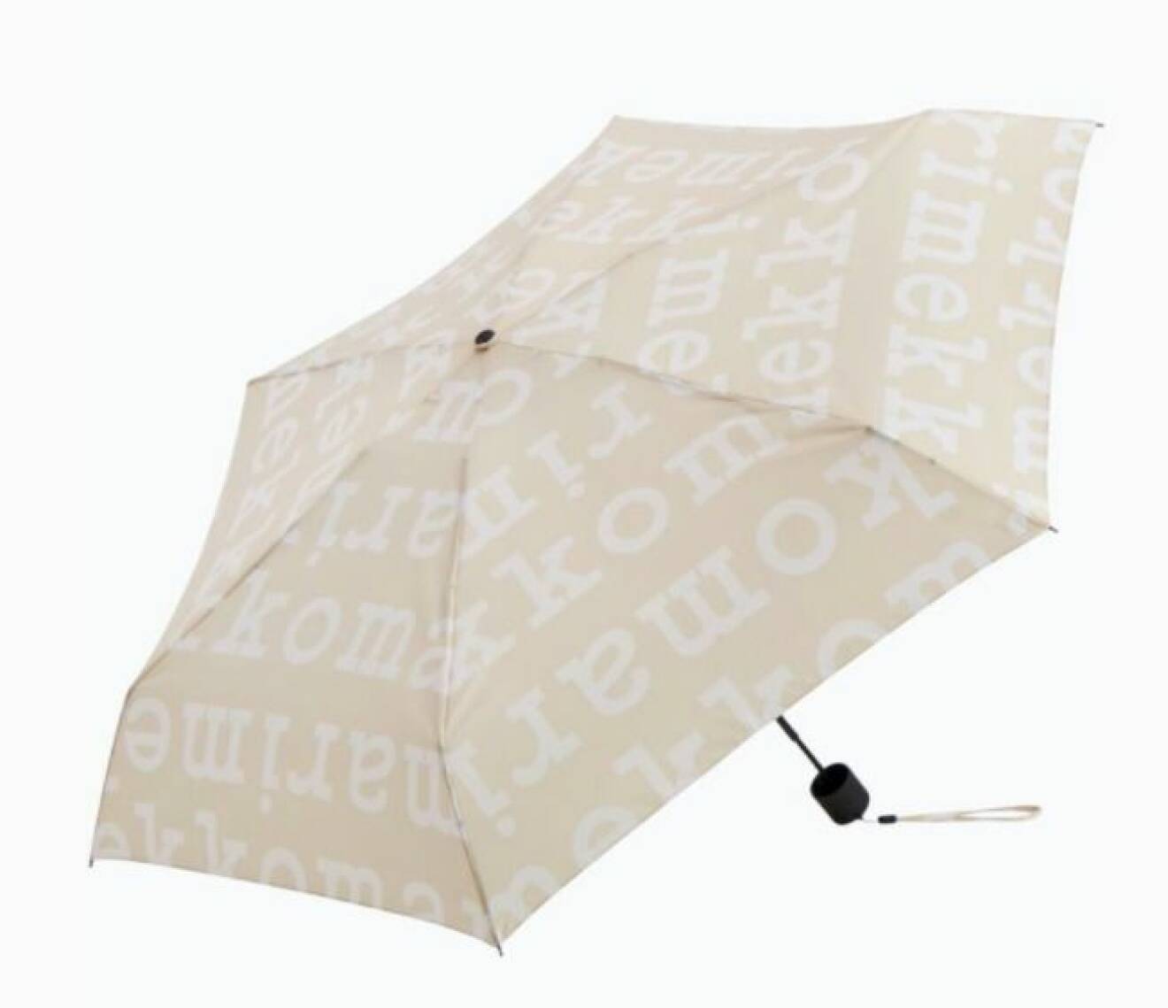 Paraply i beige med Marimekkos logga på i vitt.