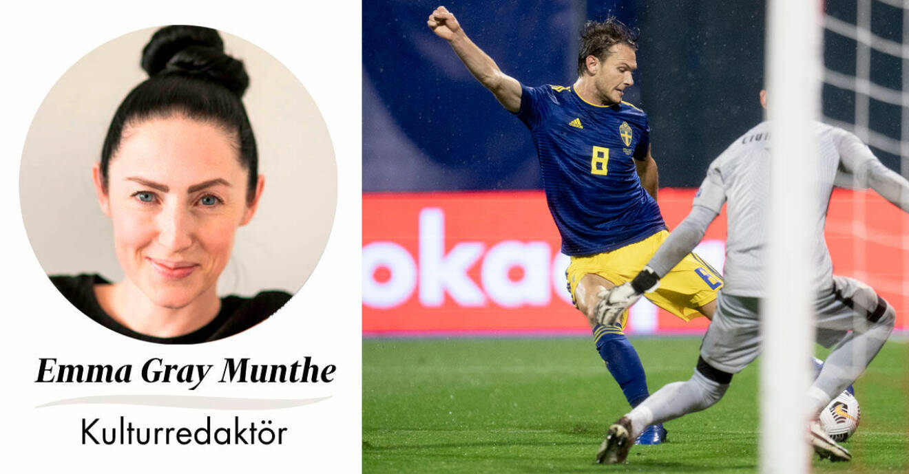 Feminas kulturredaktör Emma Gray Munthe och Albin Ekdal, fotbollsspelare i svenska landslaget.