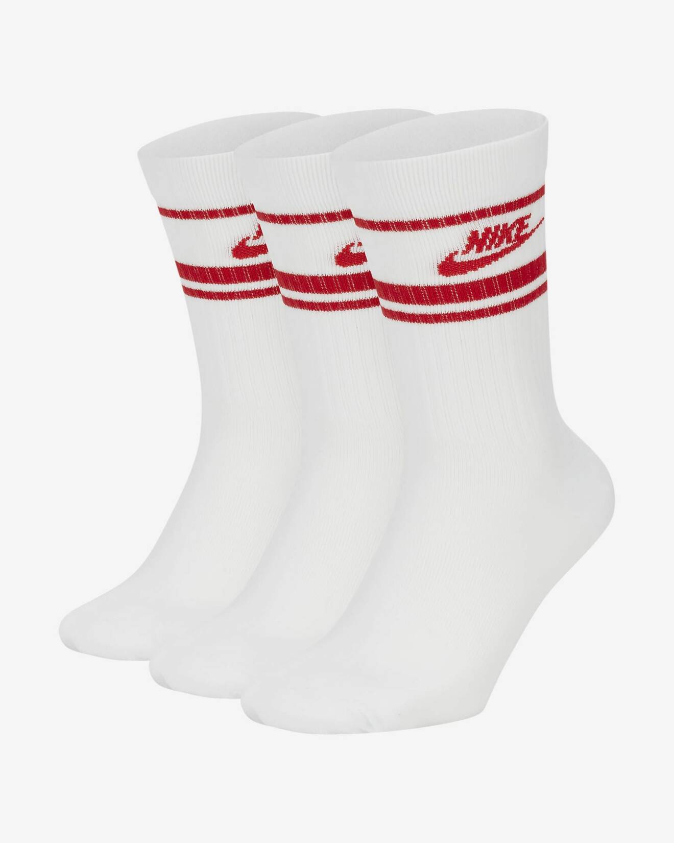 Vita strumpor med röd logga högst upp. Sportstrumpor från Nike.