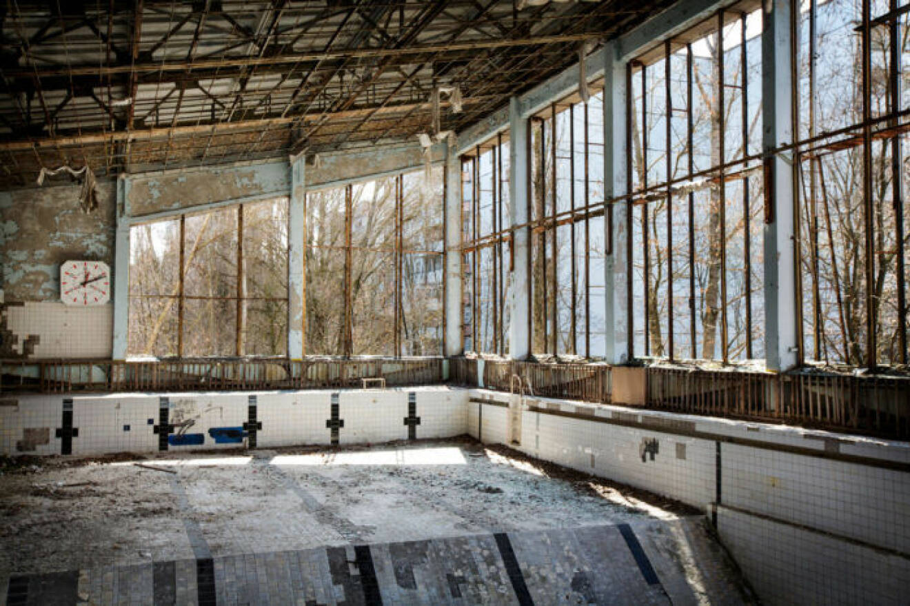 Övergiven simhall i Tjernobyl