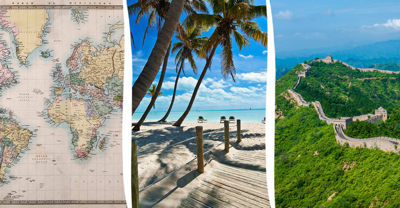världskarta, Key West och kinesiska muren