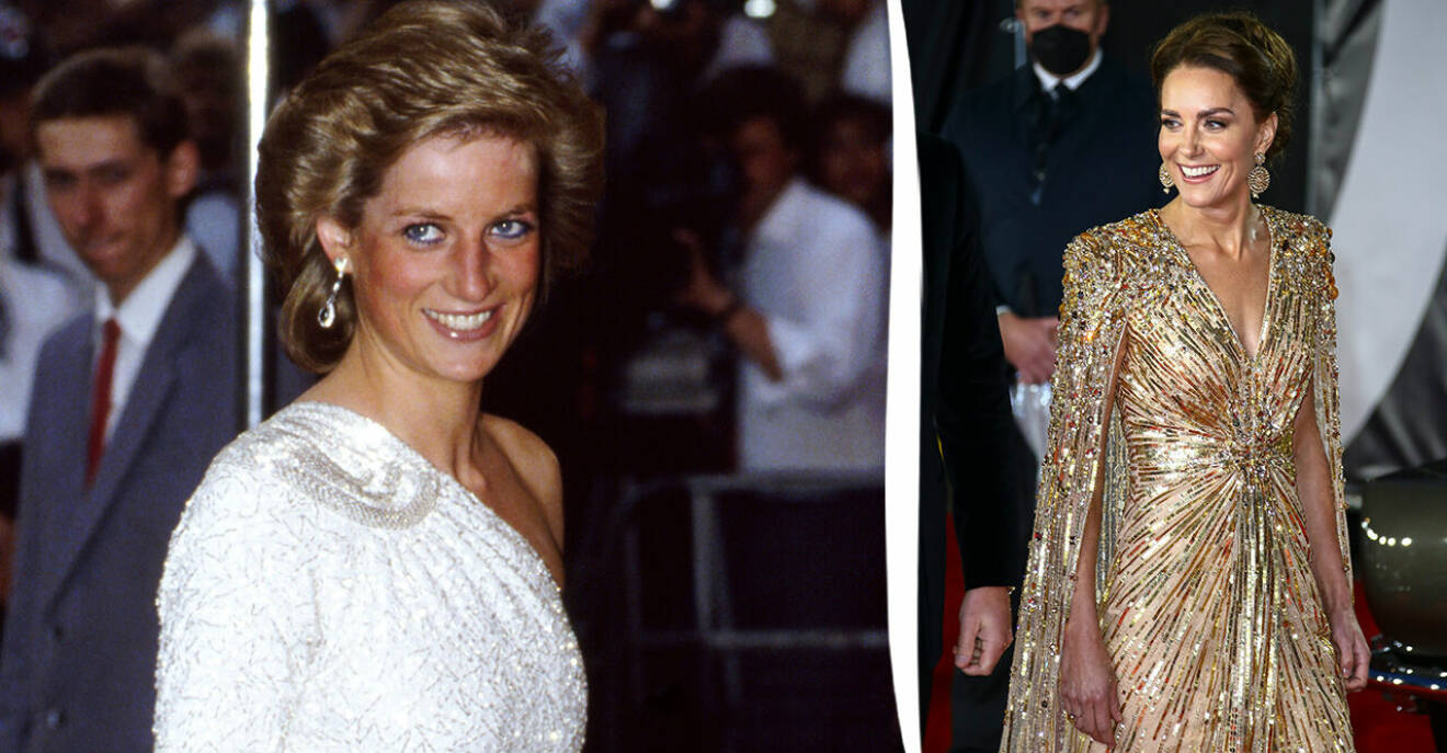 Diana, prinsessan av Wales och hertiginnan Kate av Cambridge på röda mattan.