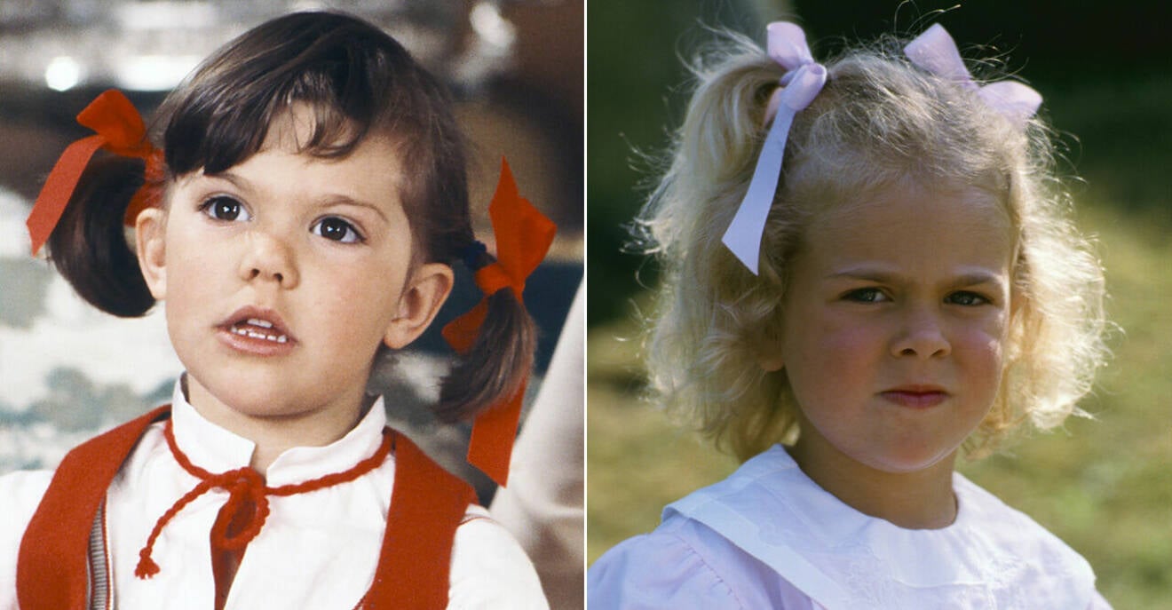 Kronprinsessan Victoria 4 år och prinsessan Madeleine 4 år.