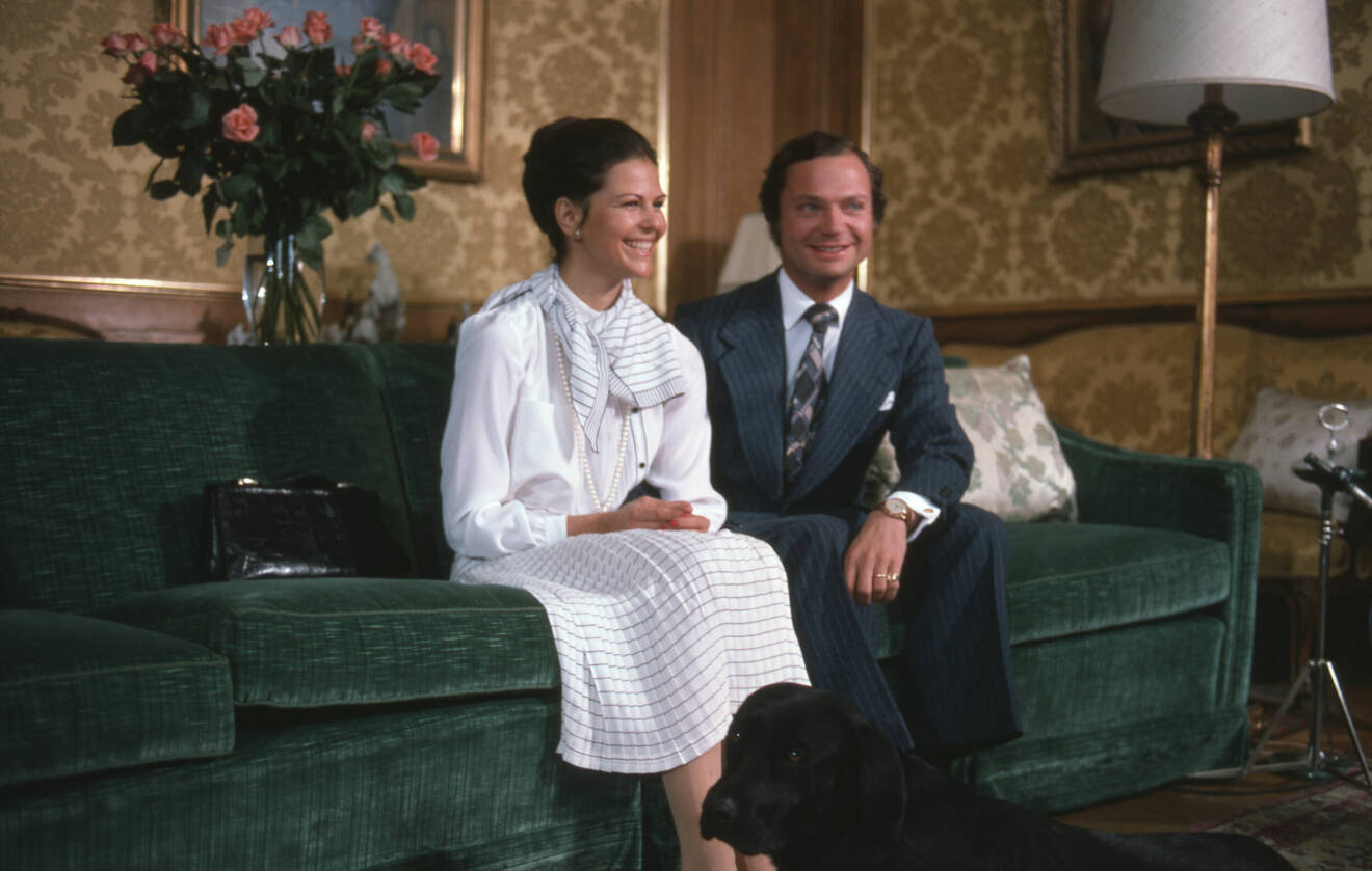 Drottning Silvia och kungen vid förlovningen 1976.
