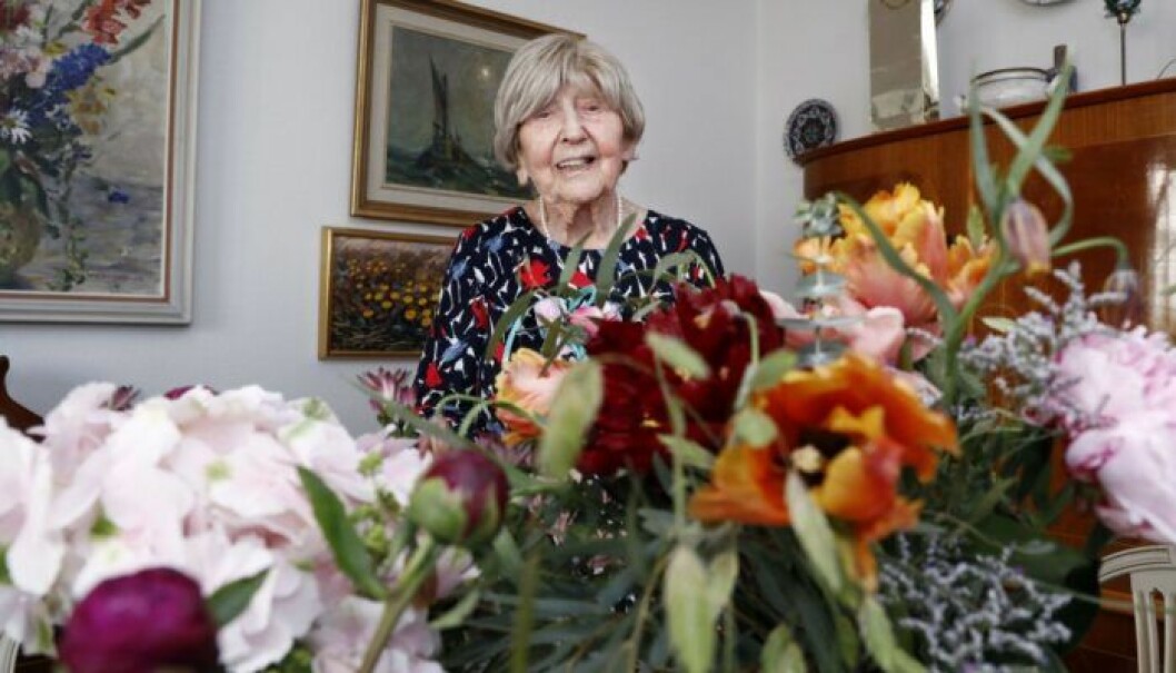 Dagny Carlsson på sin 106-årsdag 2018. Foto: Patrik Österberg/TT Dagny Carlsson på sin 106-årsdag 2018.