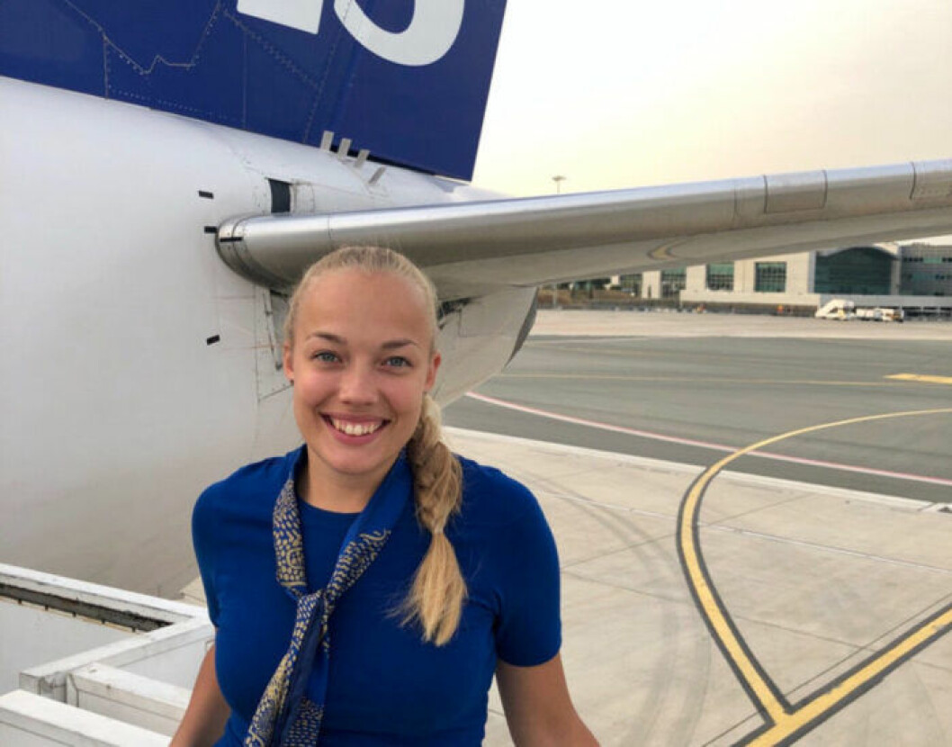 Mathilda Malm jobbar normalt som flygvärdinna. Foto: Privat Mathilda Malm jobbar normalt som flygvärdinna.