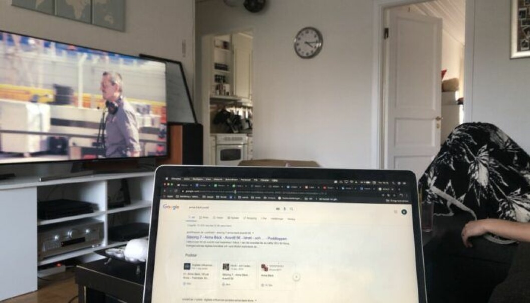 Det blev många timmar framför teven under karantäntiden hemma hos Klara-Maria. Foto: Privat