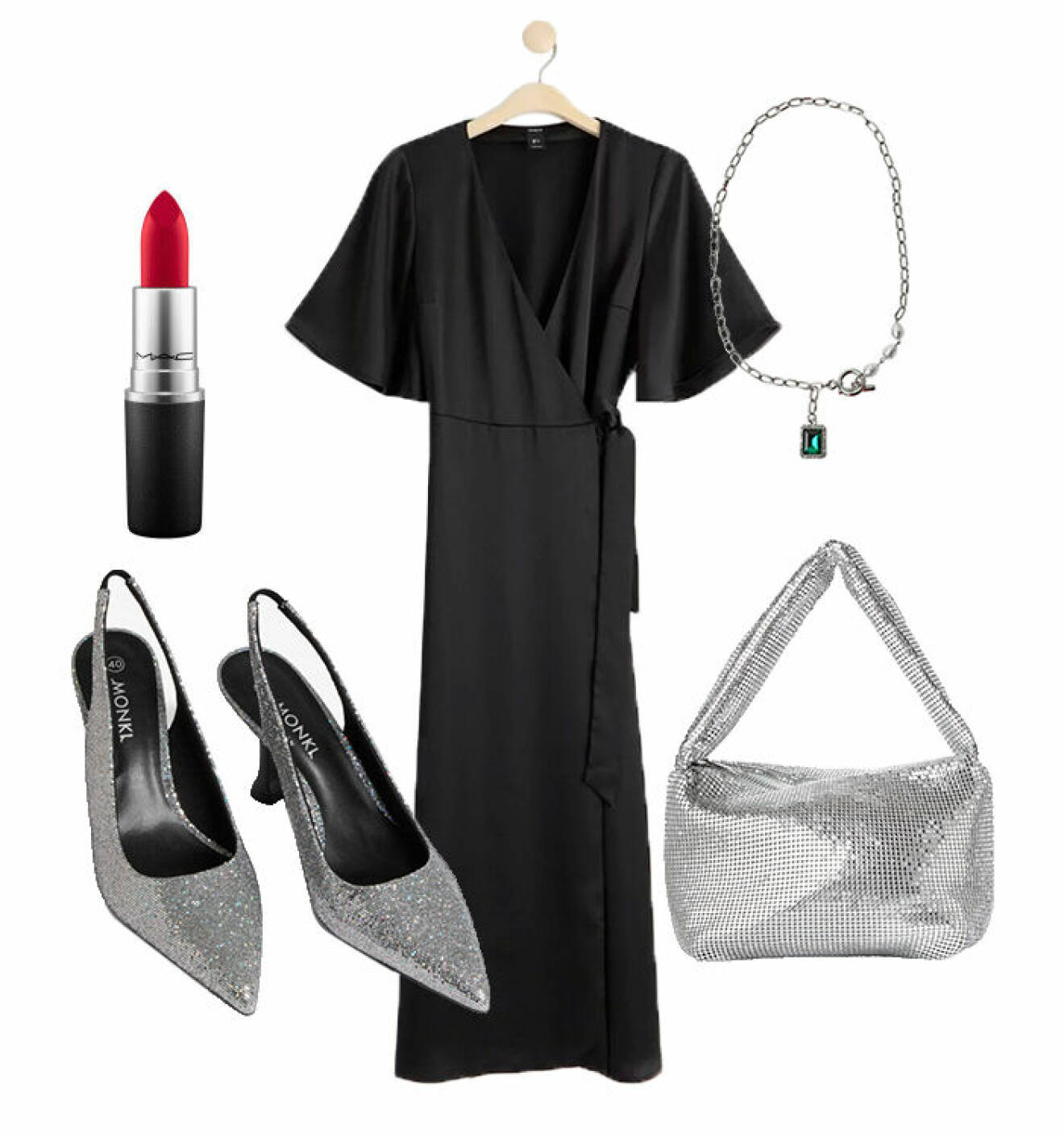 Stilinspiration till fest med svart klänning.