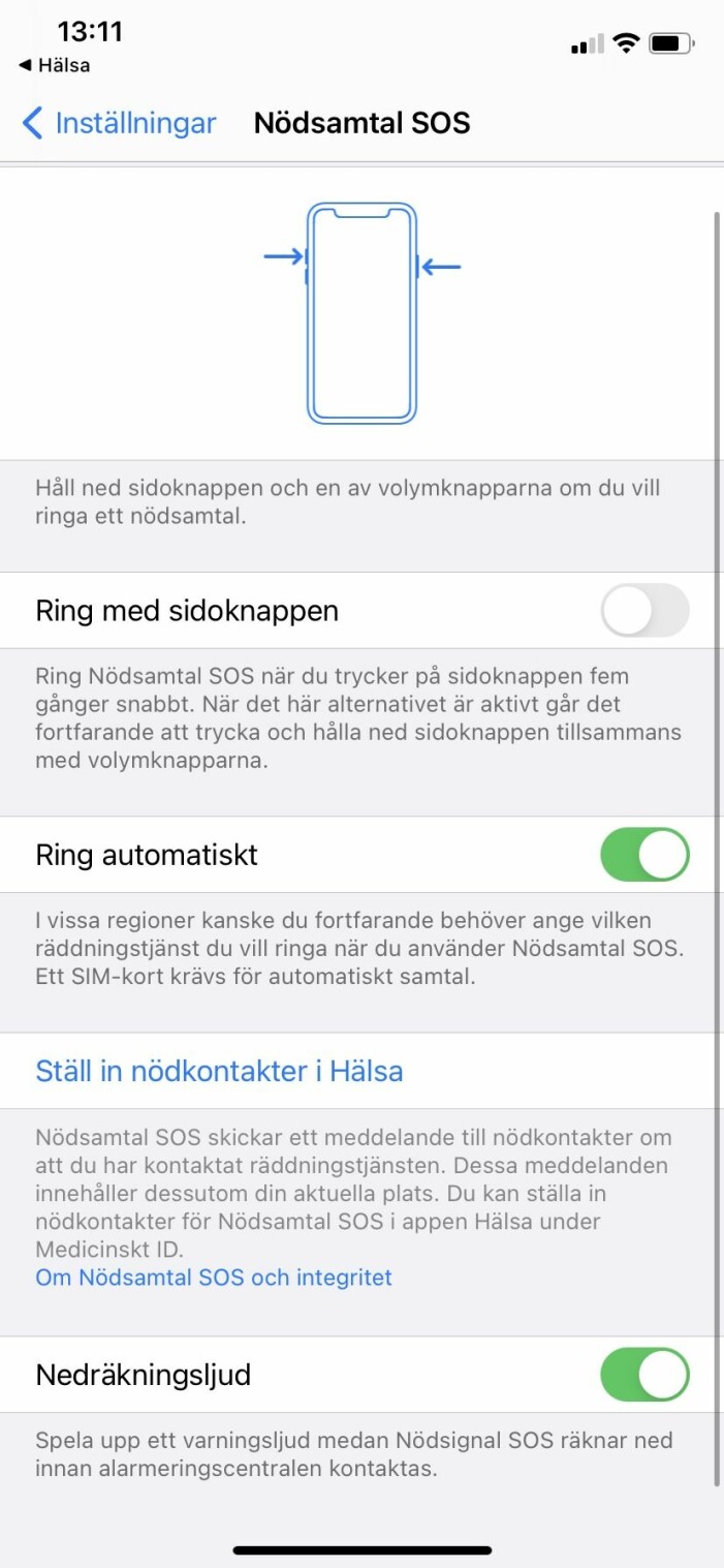 Så här ser skärmen ut där du ställer in funktionen.