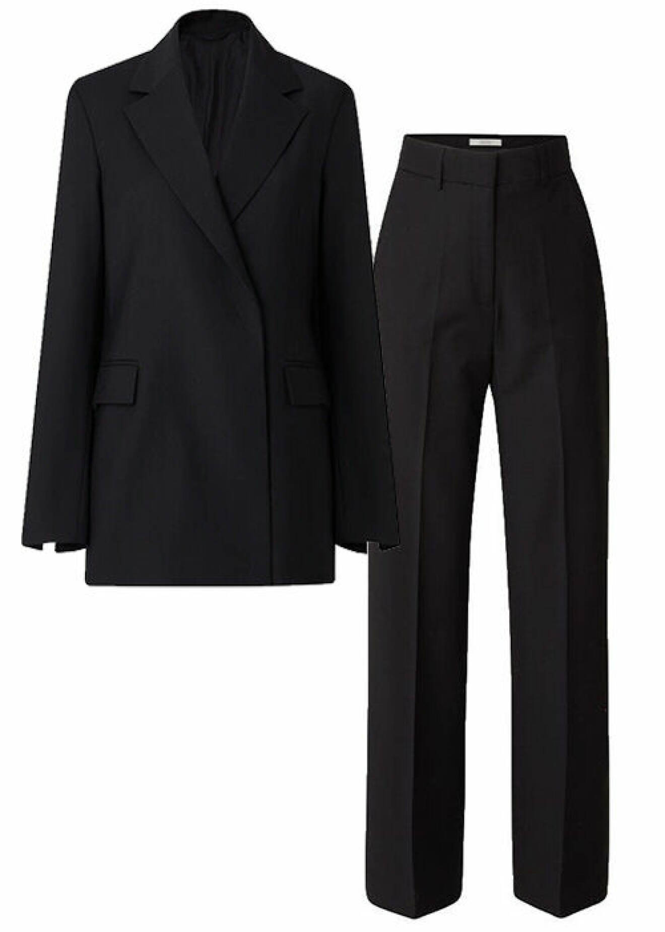 svart blazer och matchande byxa med hög midja i ull från Dagmar
