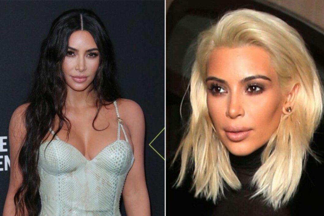 Kim Kardashian blekte håret 2017. Kim Kardashian i mörkt hår och i blont kort hår