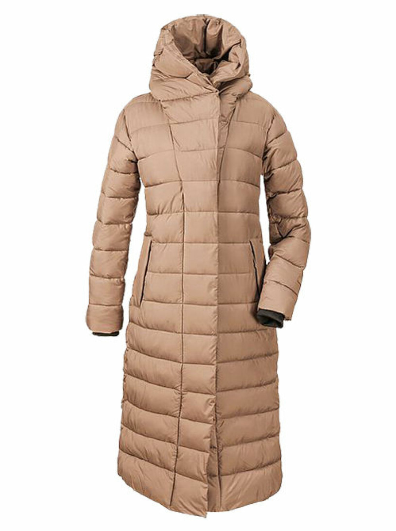 lång dunjacka beige dam