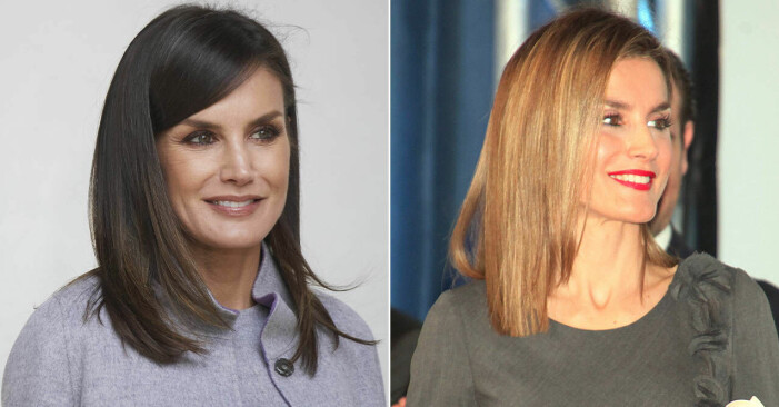 Drottning Letizia med mörkt och ljust hår.