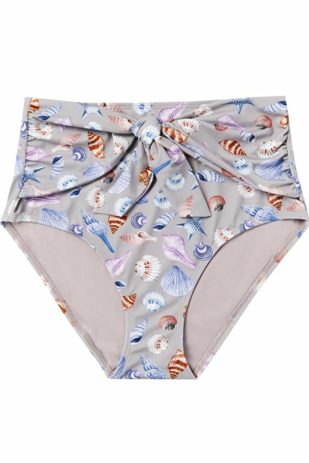 Beige bikinitrosa med snäckskalsmönster och hög midja