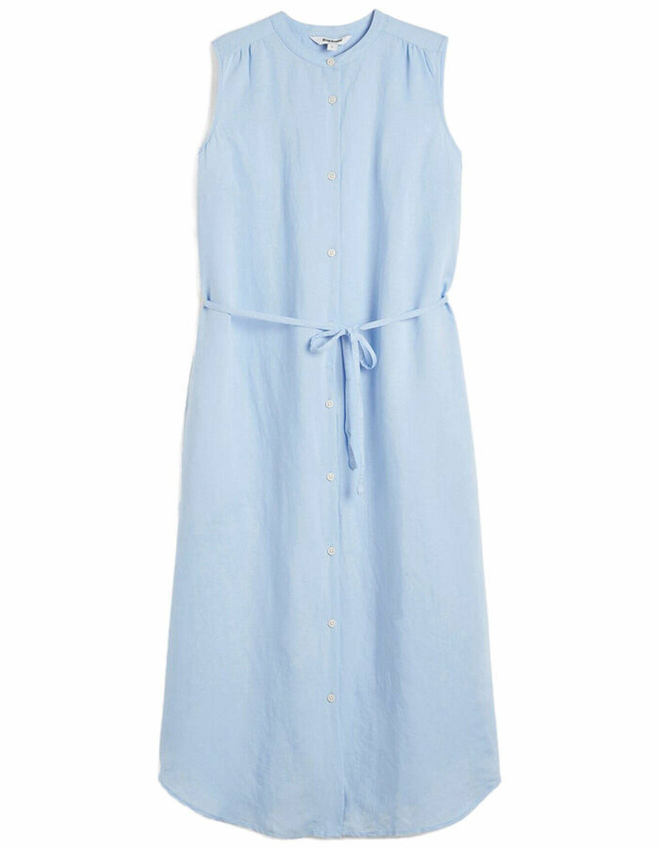 blå skjortklänning i linne med knytning i midjan för dam från kappahl